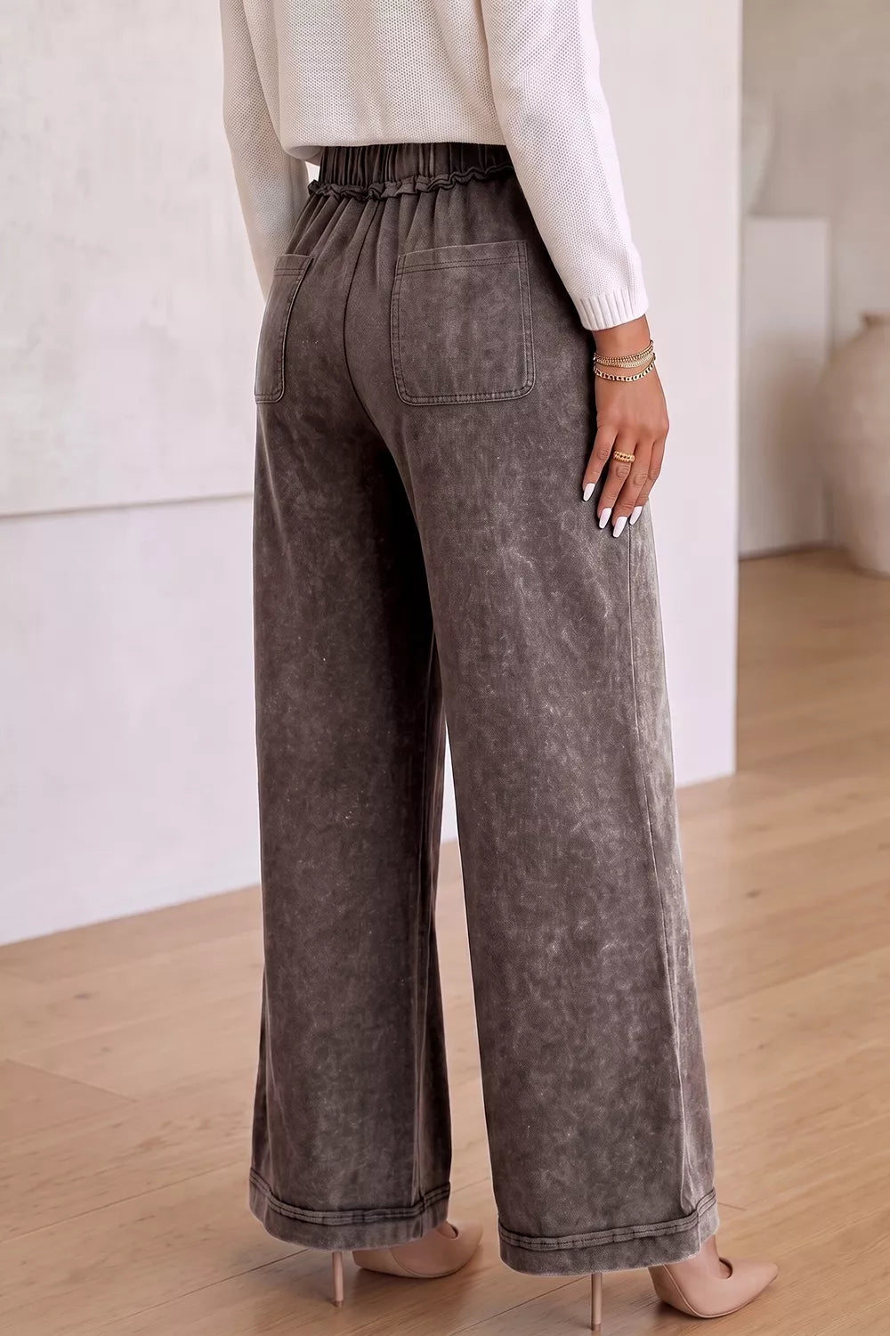 Washed Wide-Leg Drawstring Pants wide-leg design