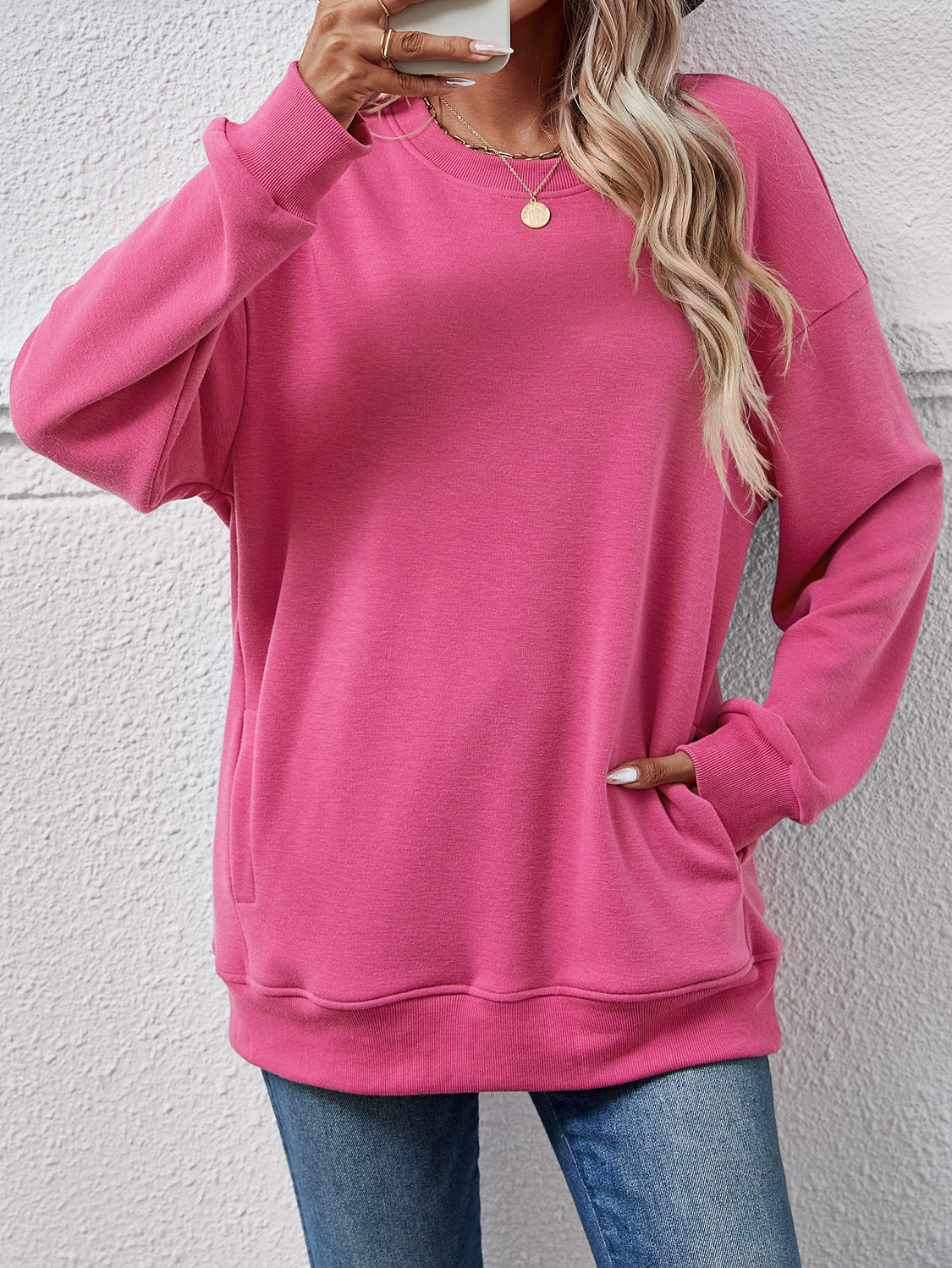 Dropped Shoulder Sweatshirt with Pockets dropped shoulder design