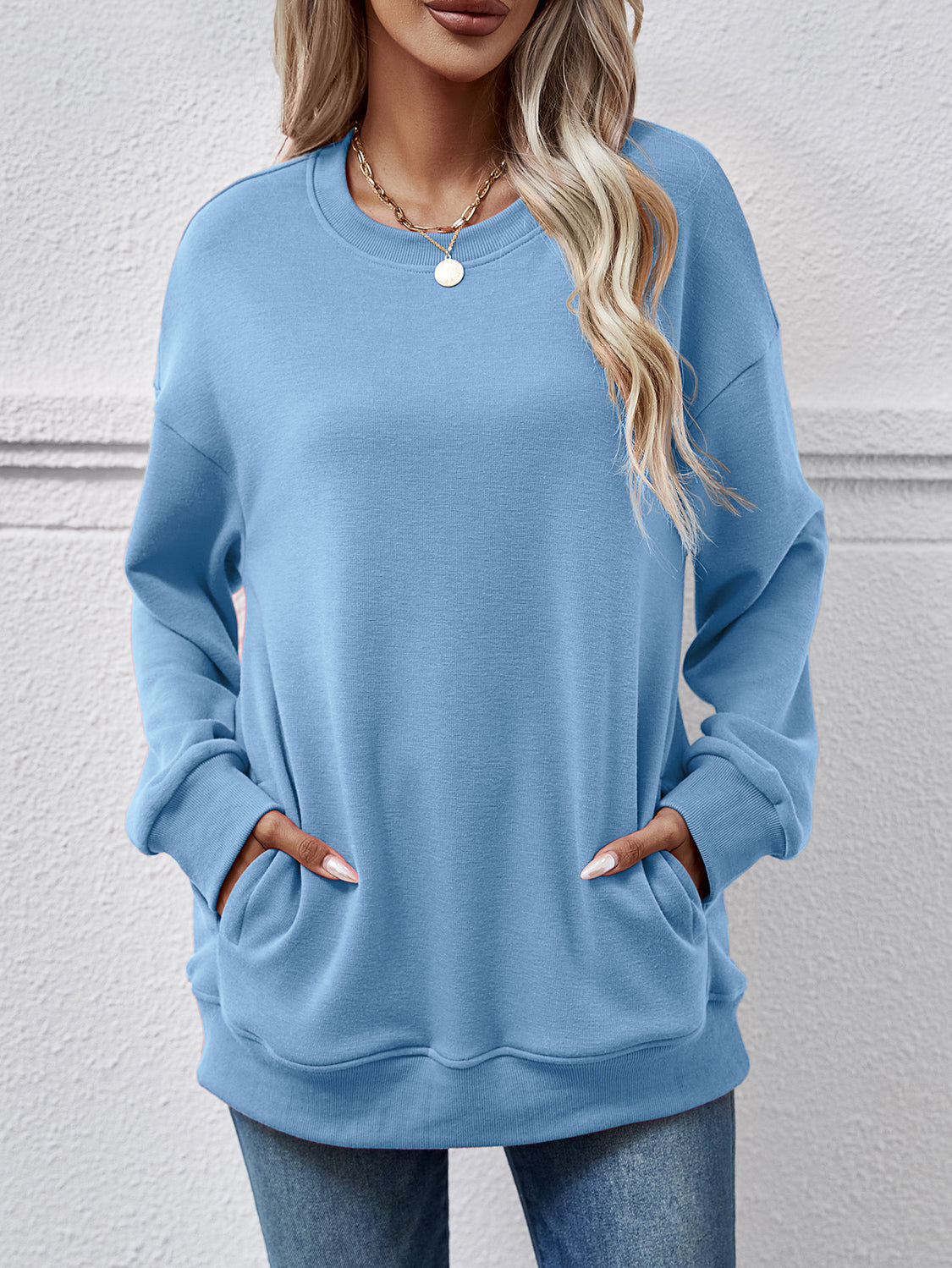Dropped Shoulder Sweatshirt with Pockets dropped shoulder design