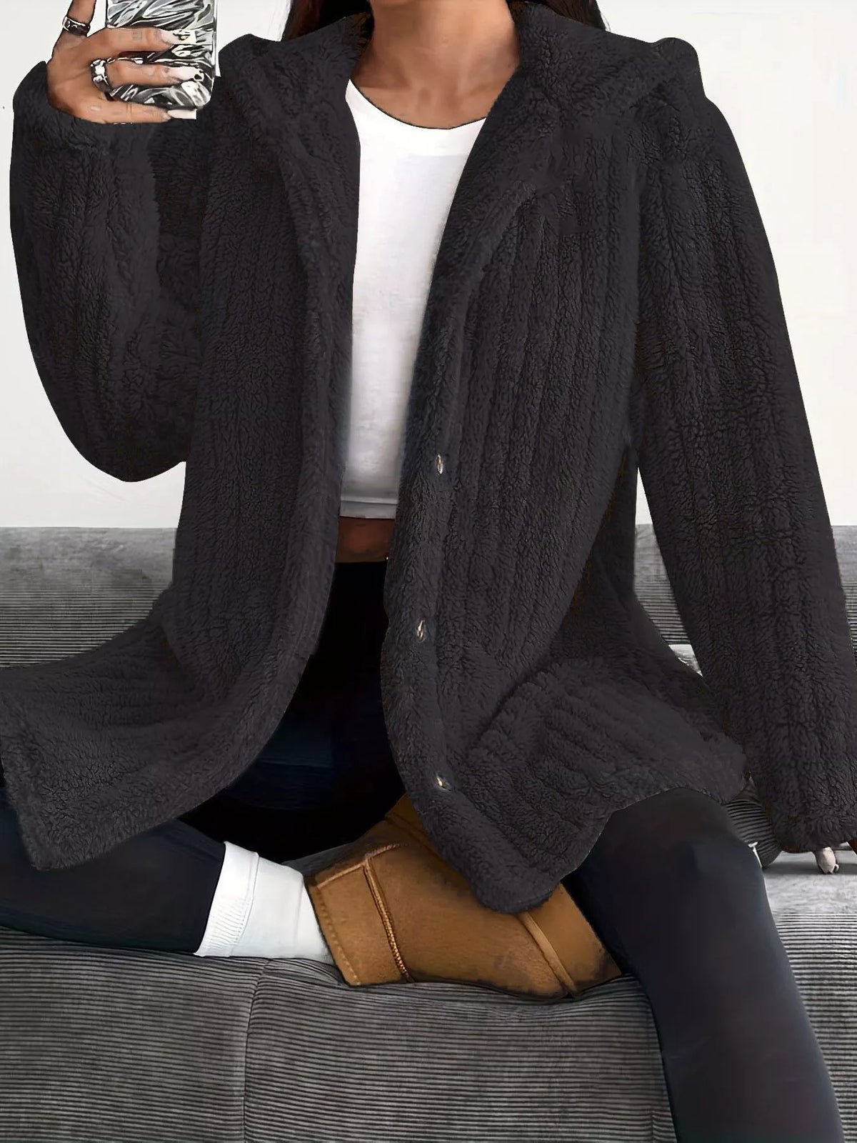 Plus Size Fleece Hooded Jacket women&