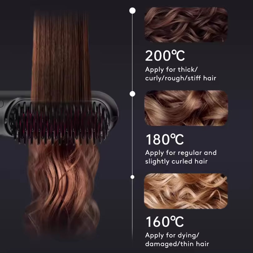 Wireless hair straightener brush for smooth hair