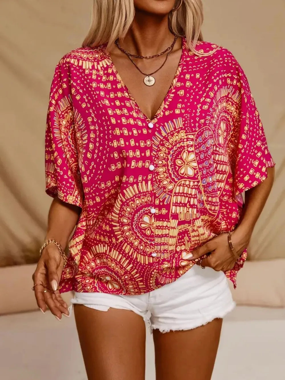 Printed V-Neck Half Sleeve Top printed design