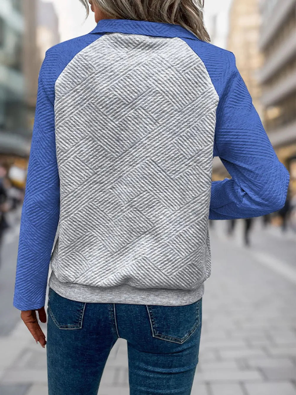 Perfee Contrast Textured Long Sleeve Sweatshirt textured design