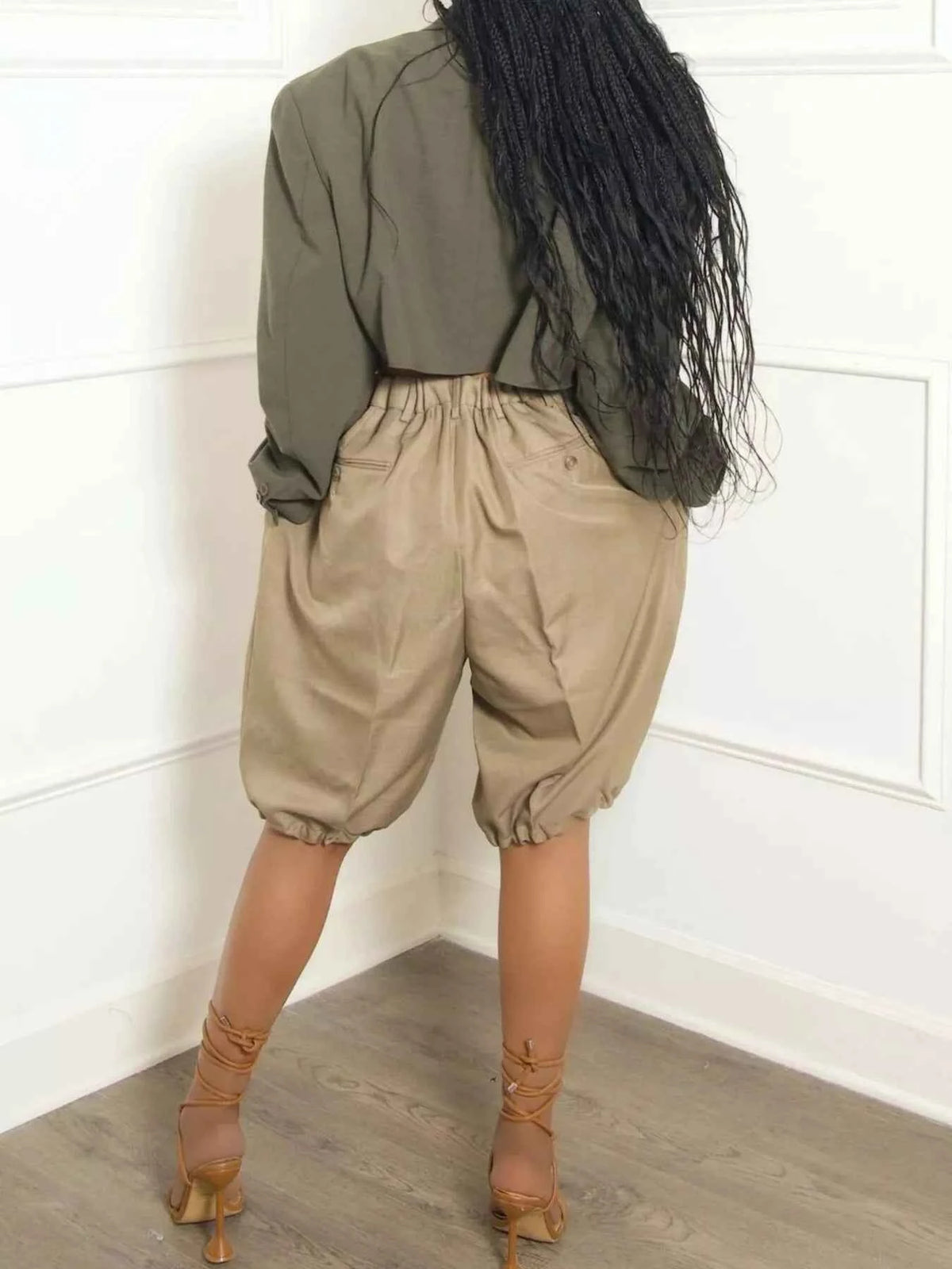Pleated high waist shorts with drawstring waist