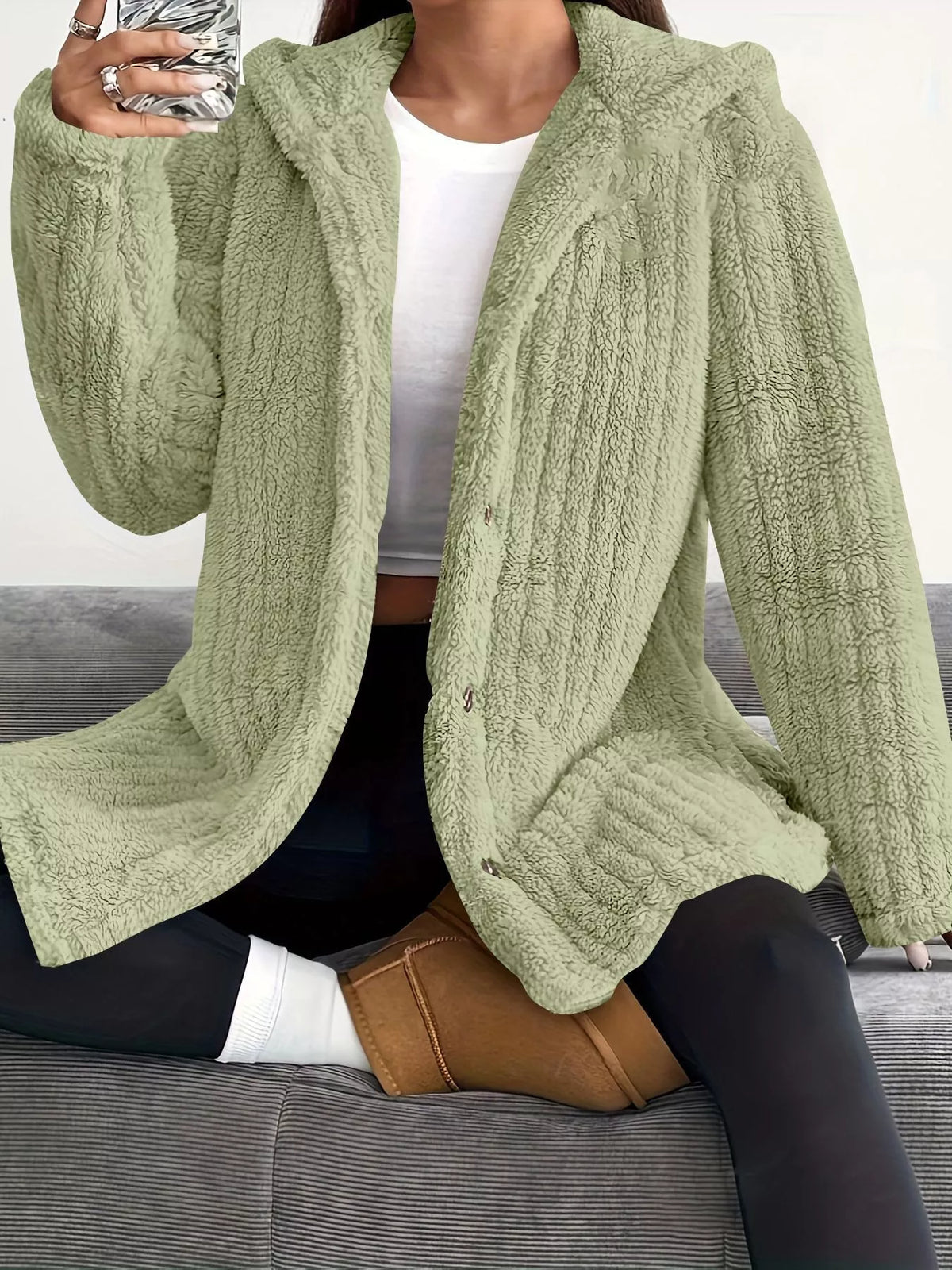 Plus Size Fleece Hooded Jacket women&