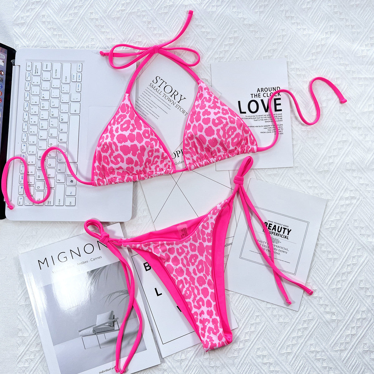 Leopard Print Bikini Set halter neck