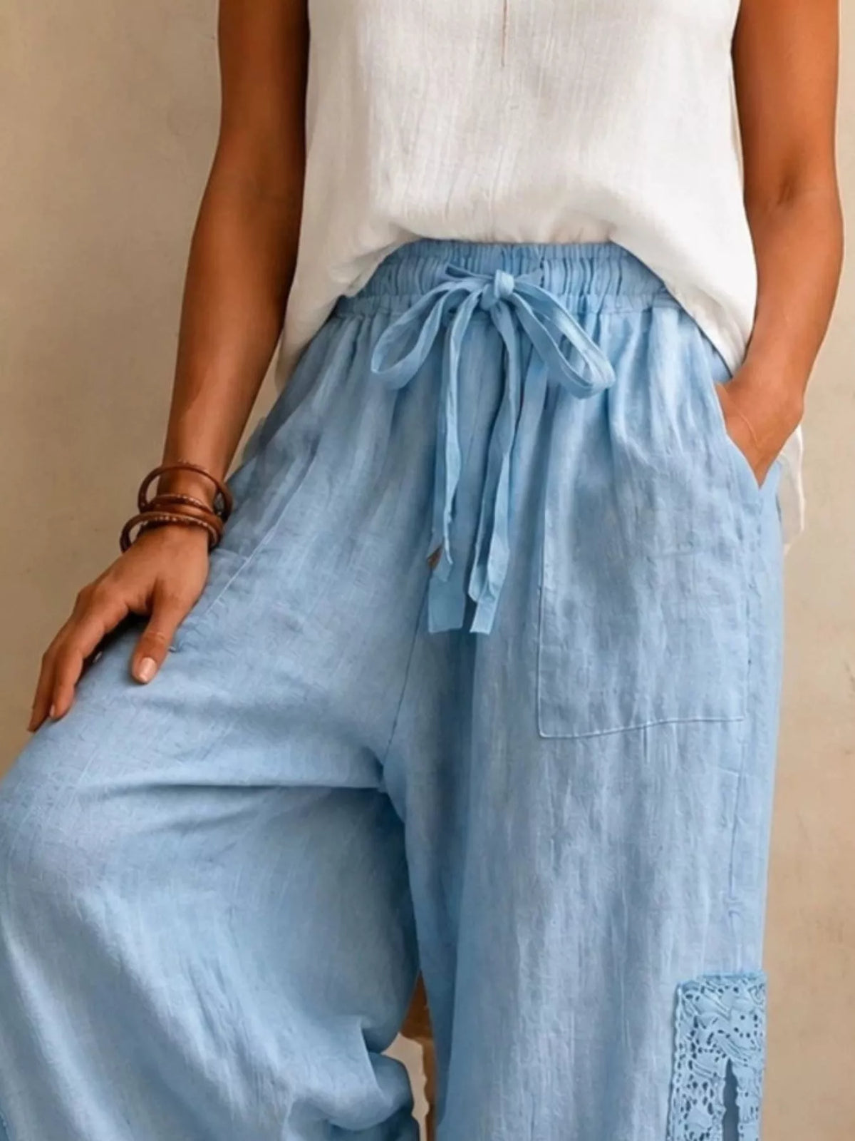 Lace Detail Wide Leg Pants lace detail