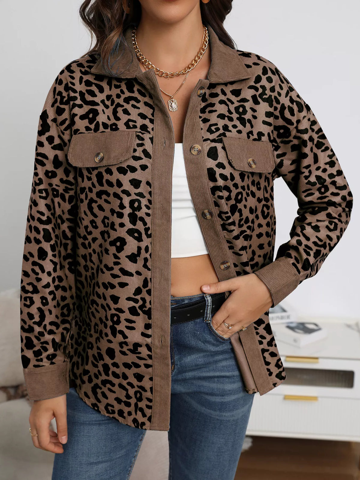 Plus Size Leopard Print Jacket leopard print design