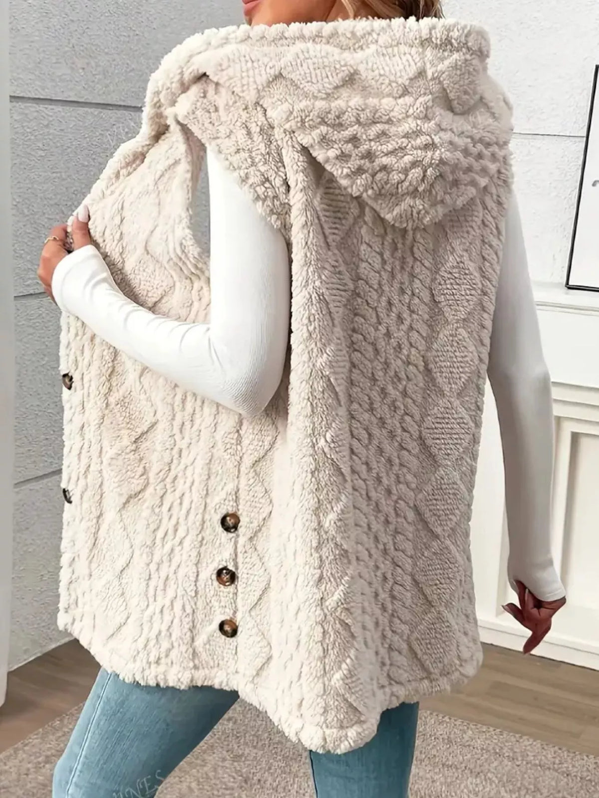 Hooded Sherpa Vest Coat women&