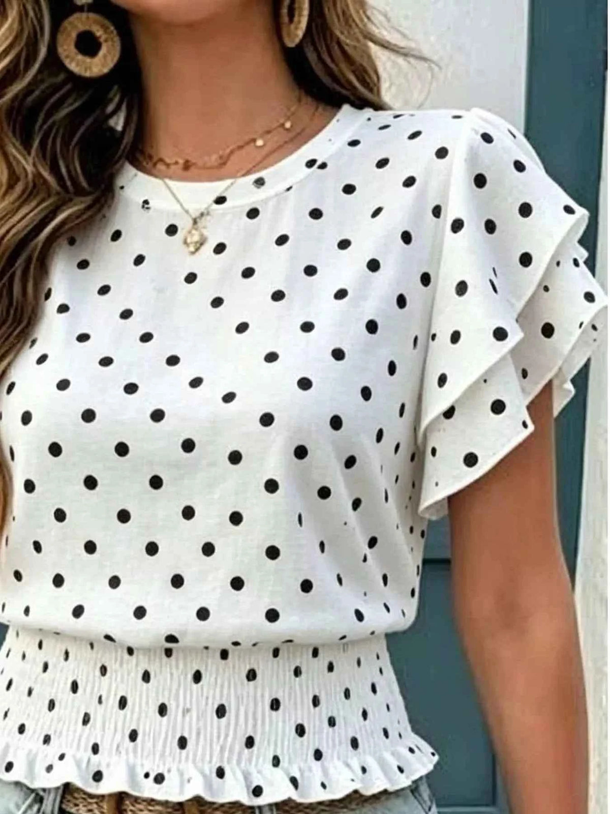 Elevate Your Wardrobe with the Polka Dot Ruffle Sleeve Blouse