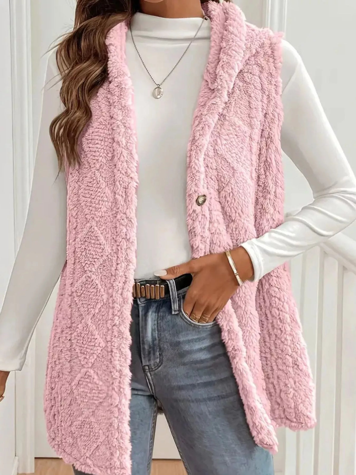Hooded Sherpa Vest Coat women&