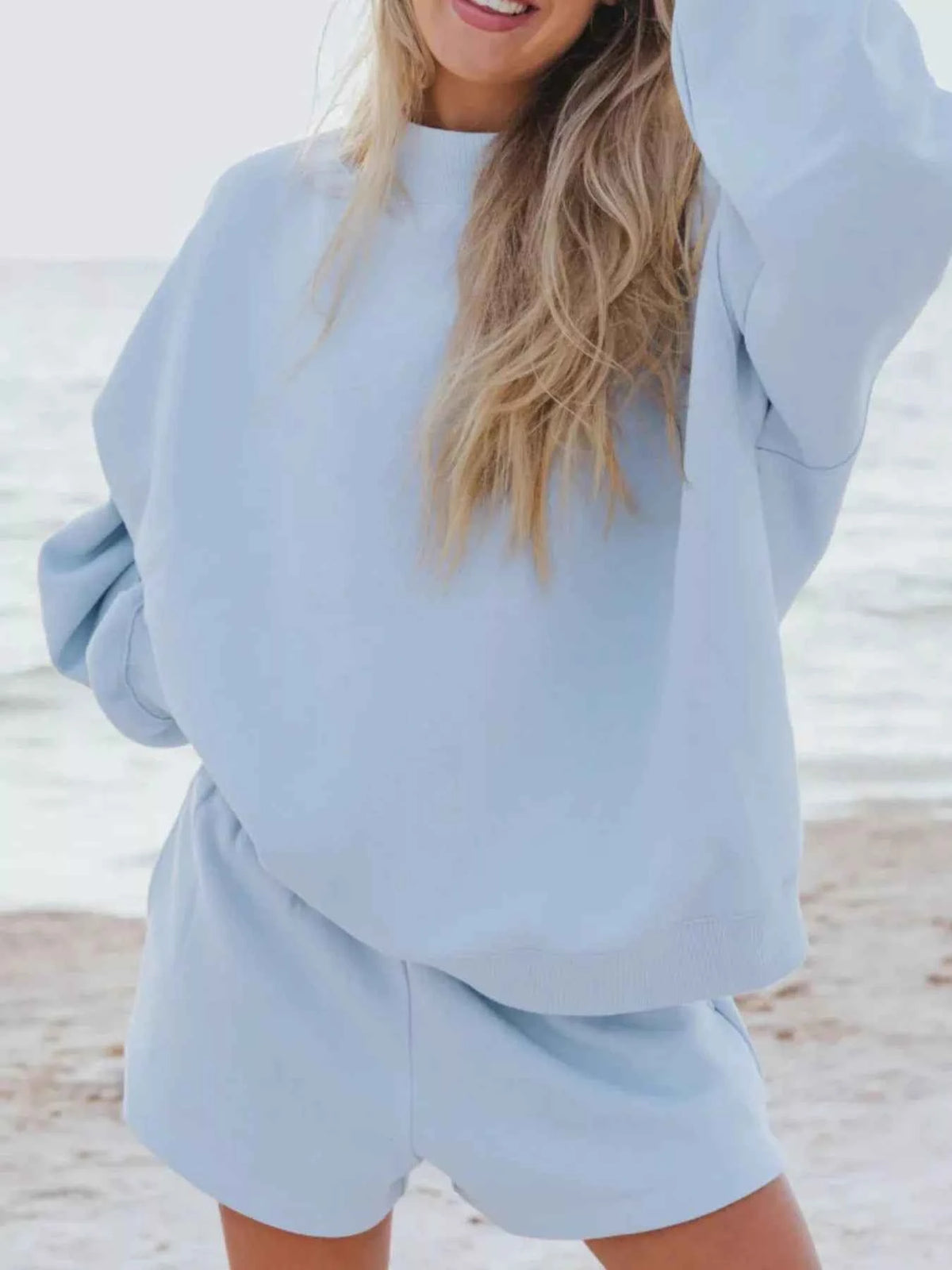 Stay Cozy and Stylish with Our Relaxed Fit Sweatshirt and Shorts Set