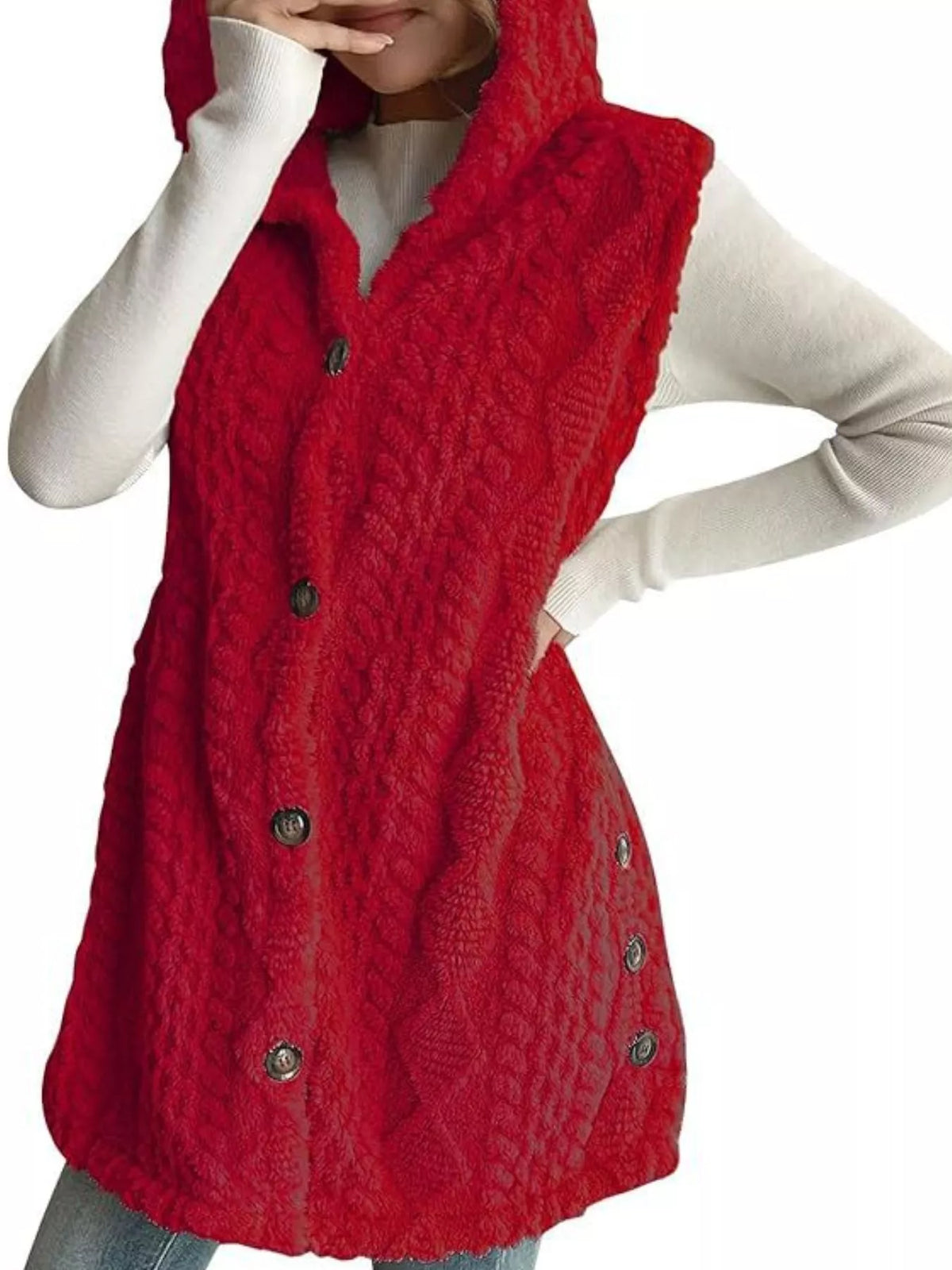 Hooded Sherpa Vest Coat women&