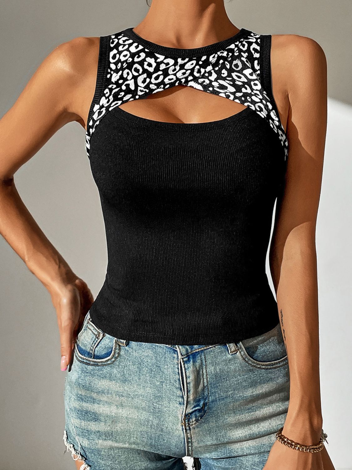 Leopard Cutout Tank Top leopard print