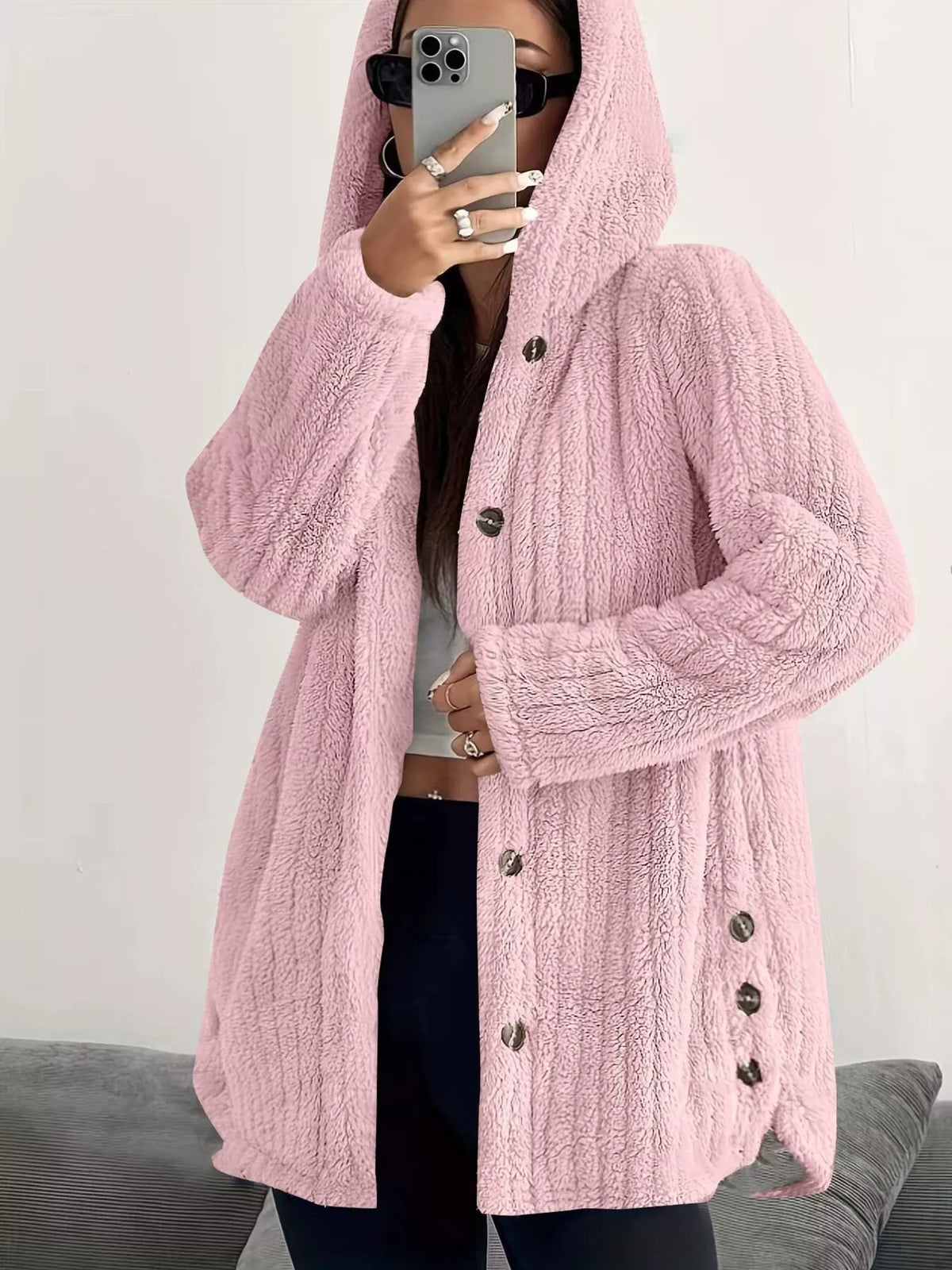 Plus Size Fleece Hooded Jacket women&