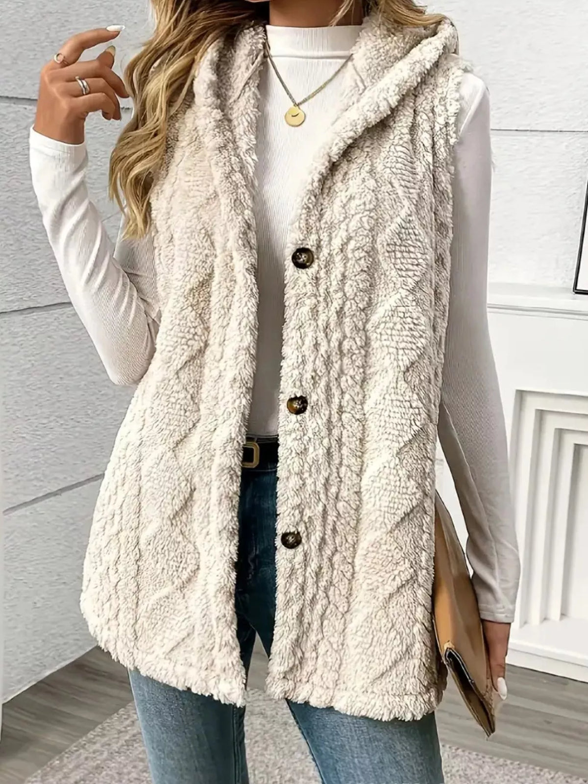 Hooded Sherpa Vest Coat women&