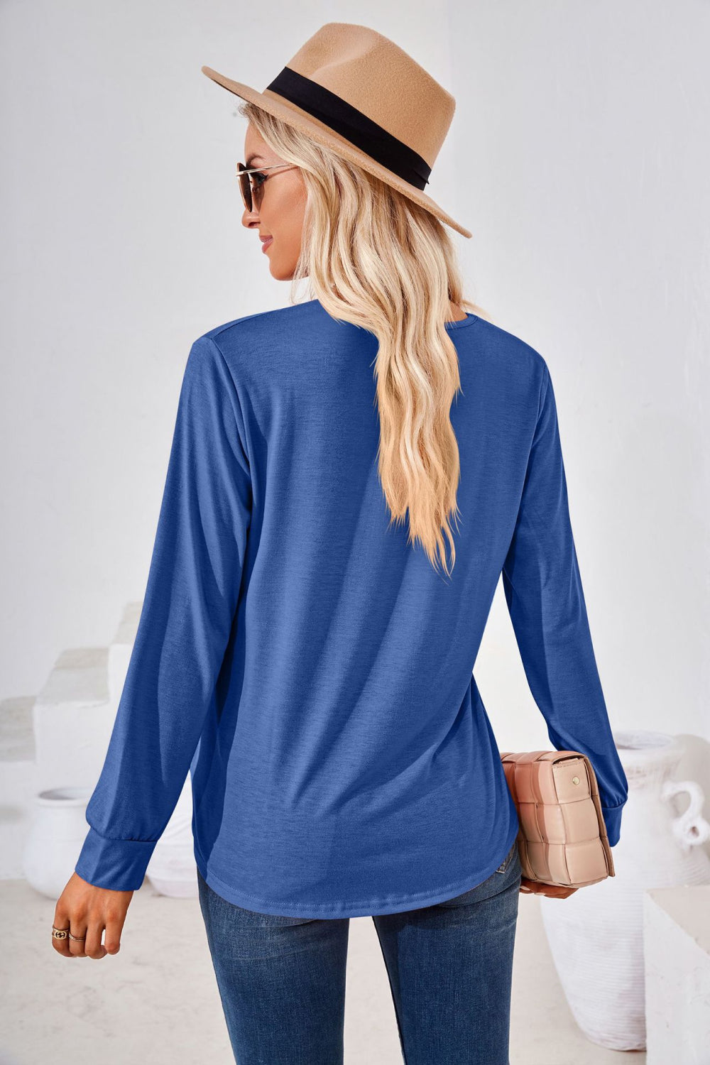Square Neck Ruched Long Sleeve Blouse long sleeve design
