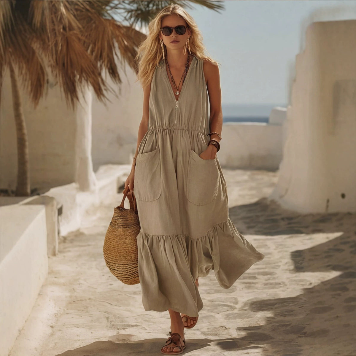 Vintage V Neck Zip Dress V neck design