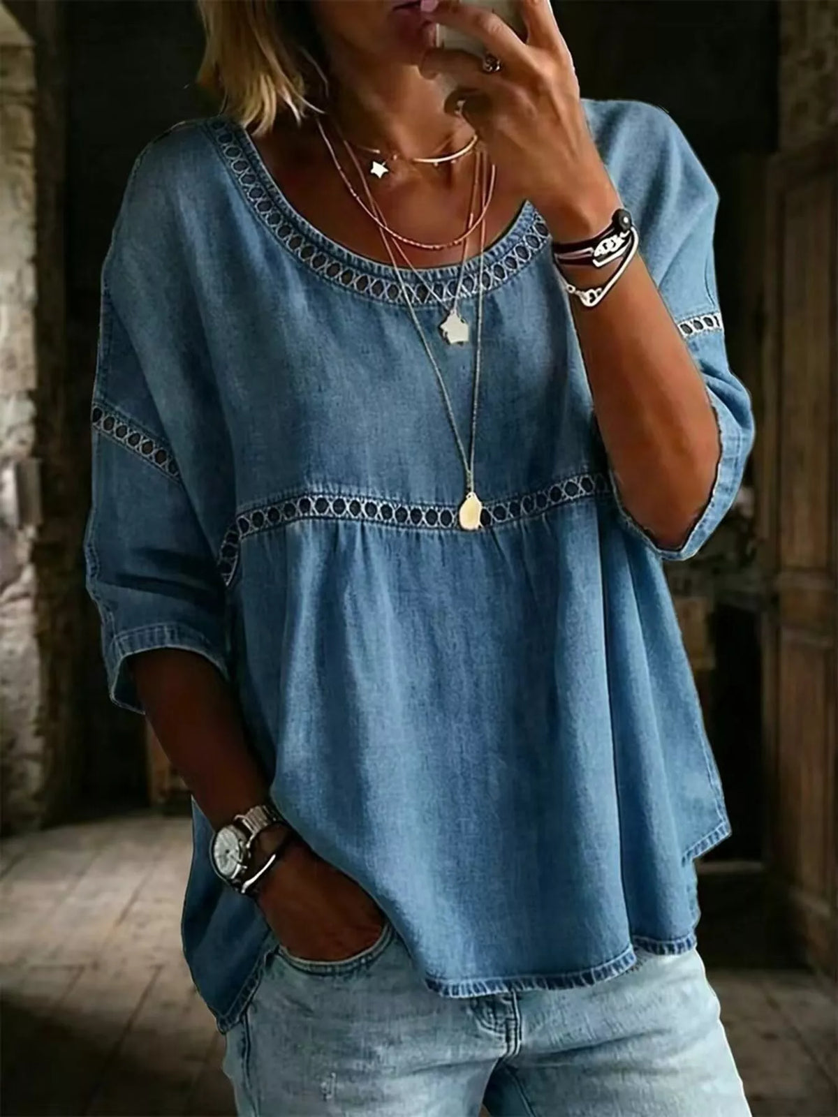 Plus Size Hollow Out Top hollow-out design