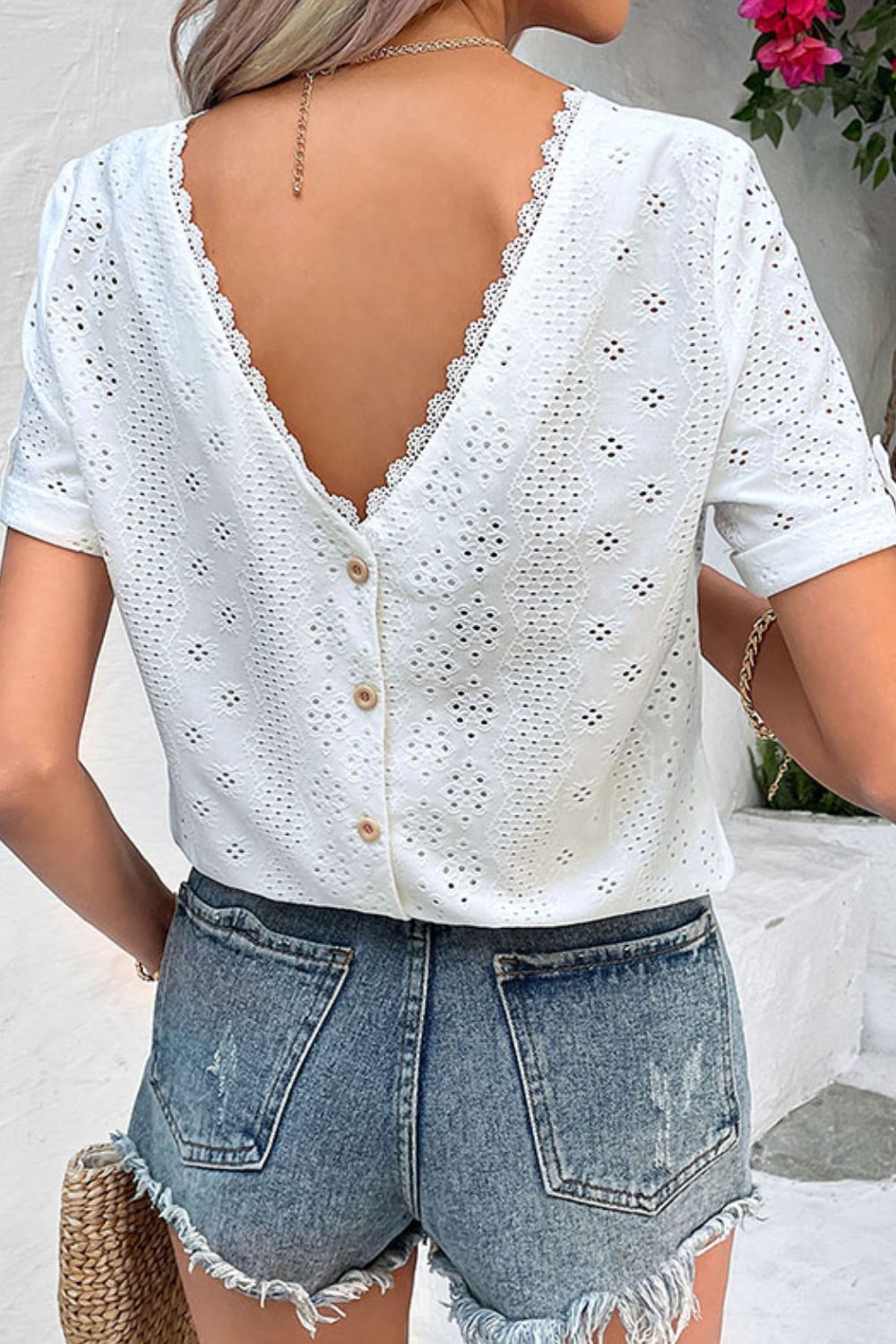 Eyelet Short Sleeve Shirt casual outfit