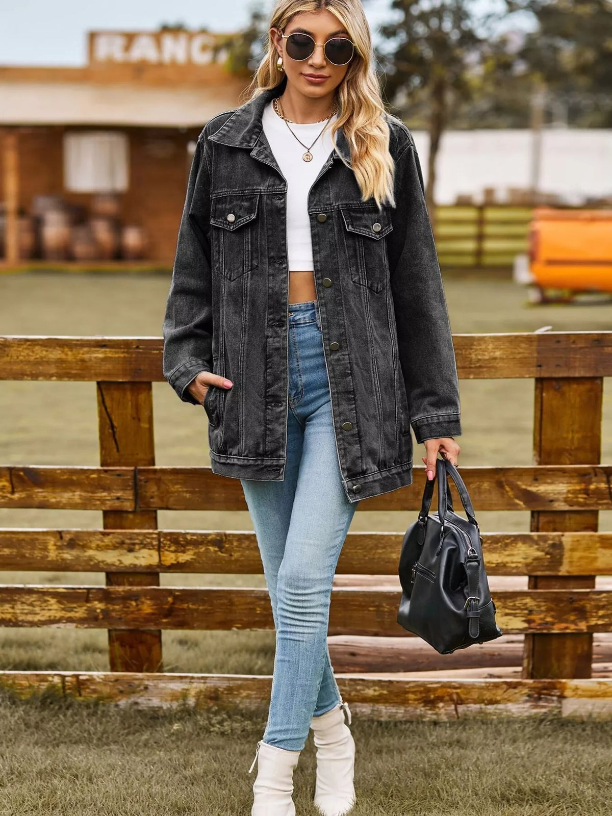 Oversized Button Up Denim Jacket casual style