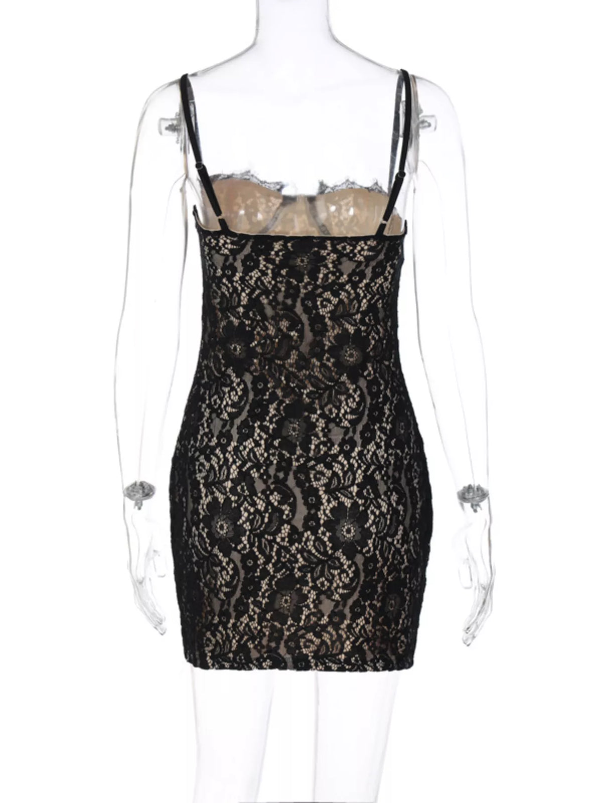 Lace spaghetti strap mini dress lace detail