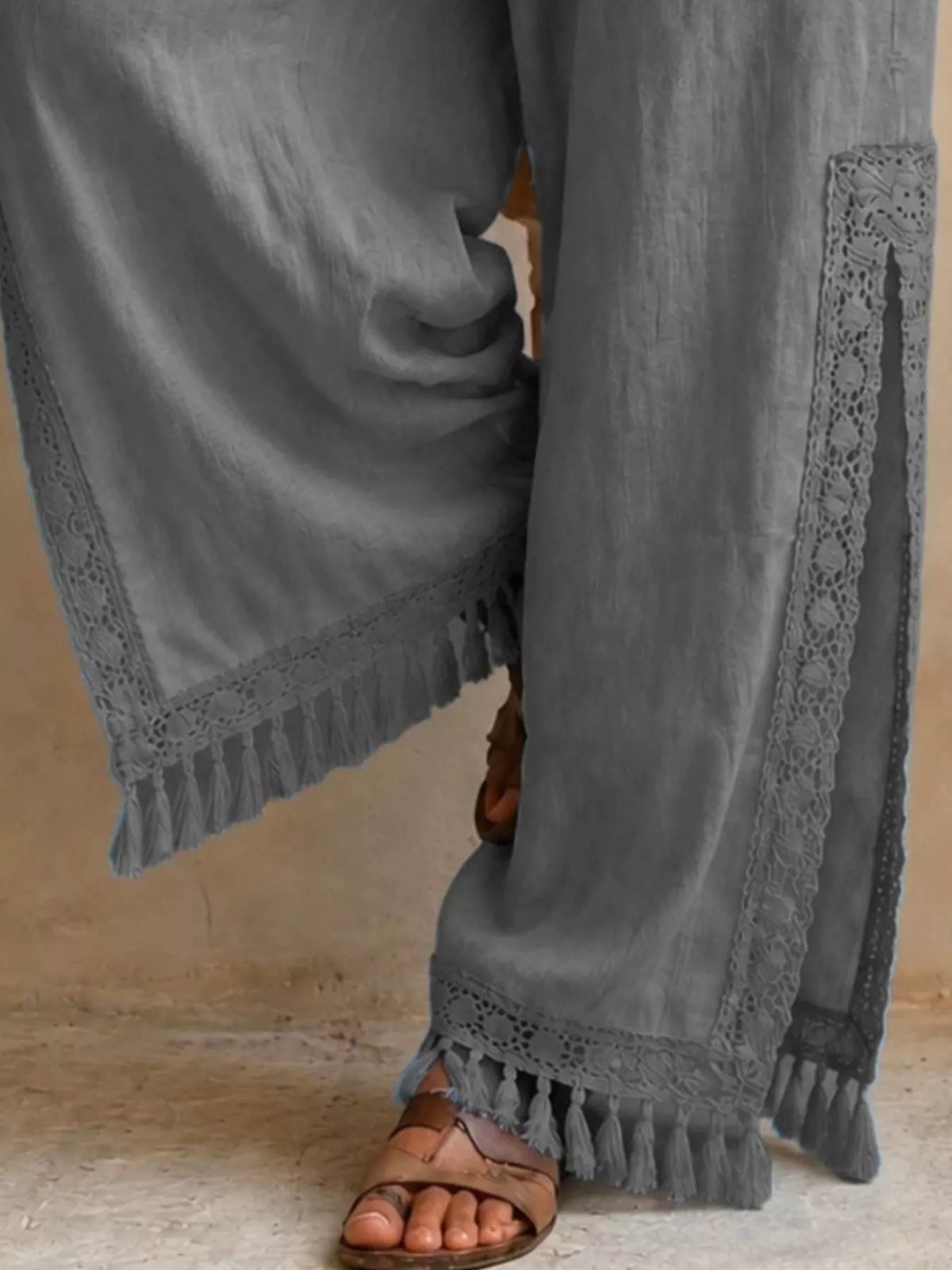 Lace Detail Wide Leg Pants lace detail