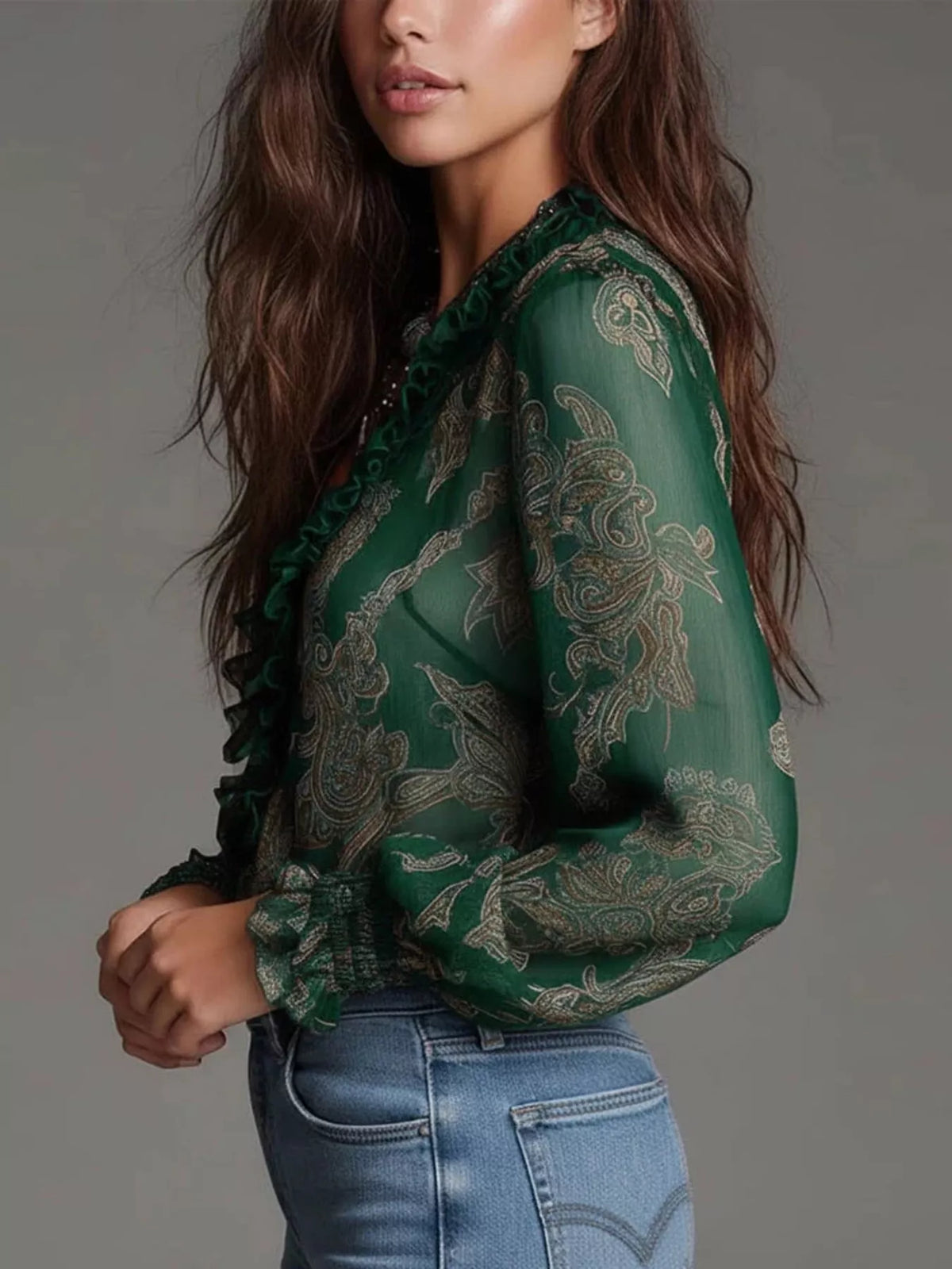 Plus Size Paisley Print Blouse women&