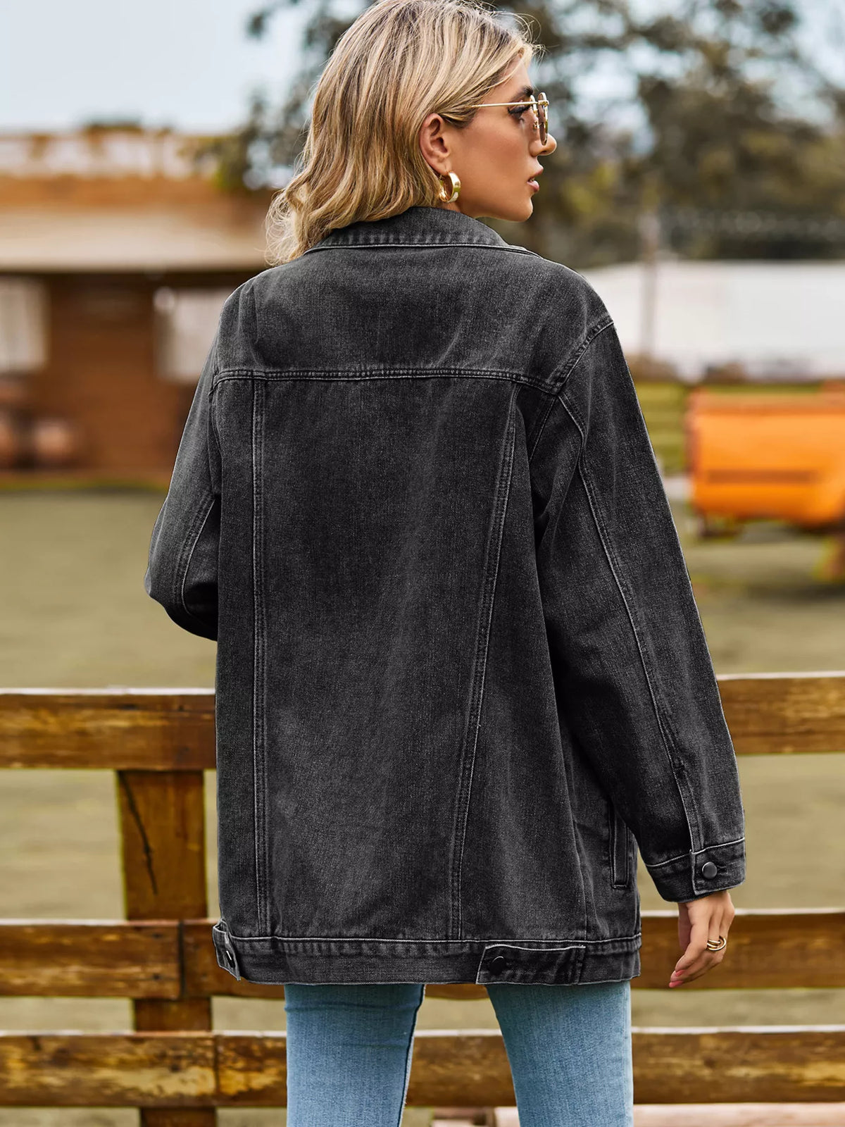 Oversized Button Up Denim Jacket casual style