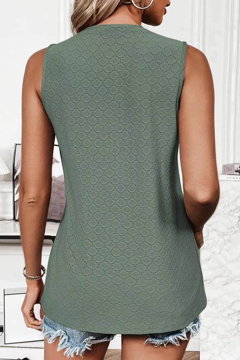Eyelet Round Neck Tank sleeveless design