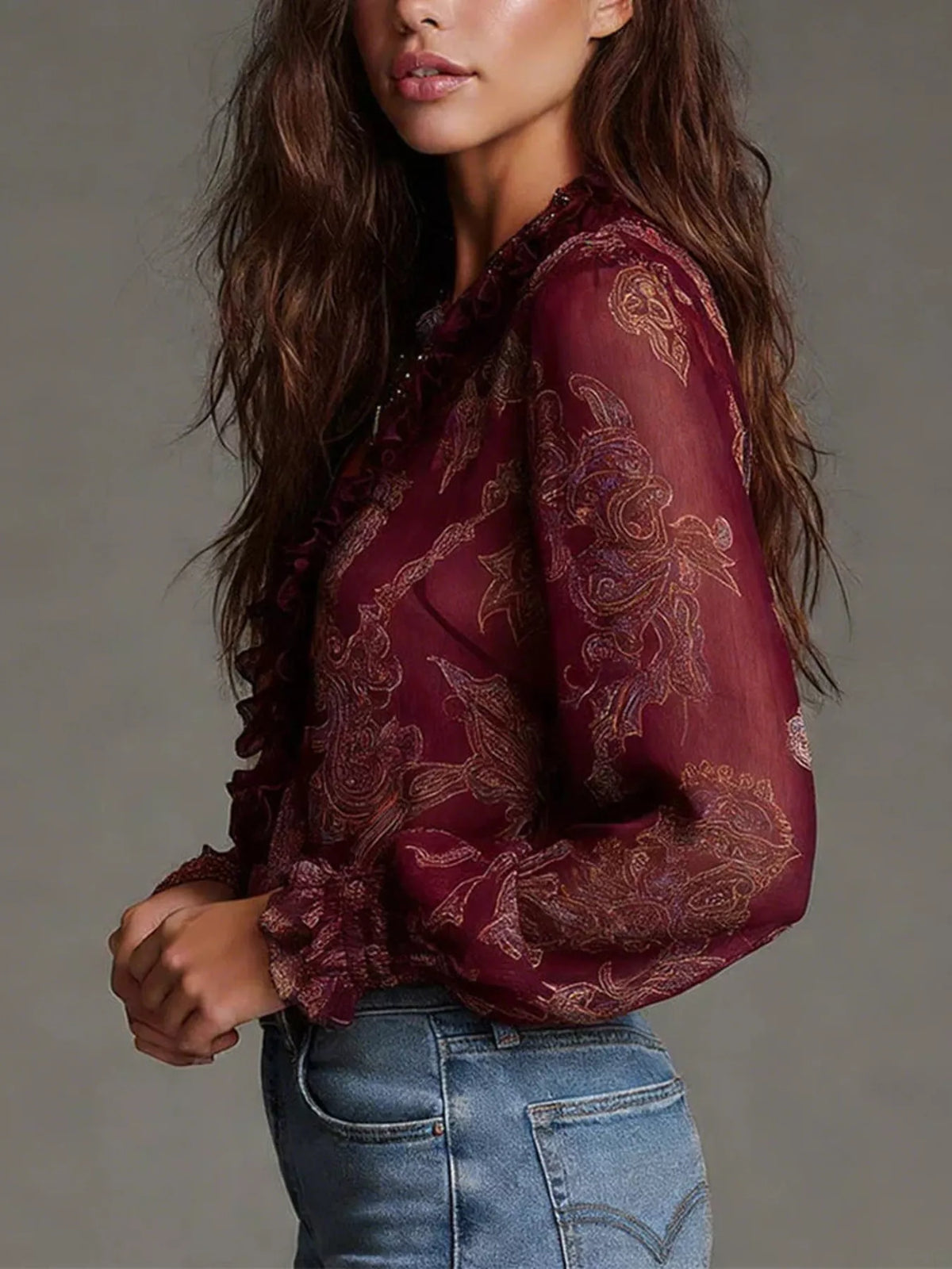 Plus Size Paisley Print Blouse women&