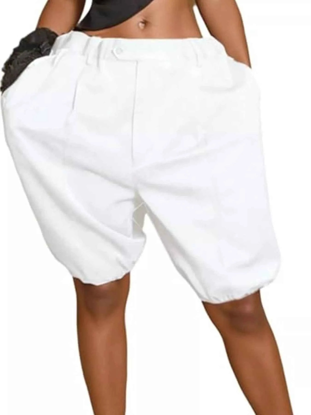 Pleated high waist shorts with drawstring waist