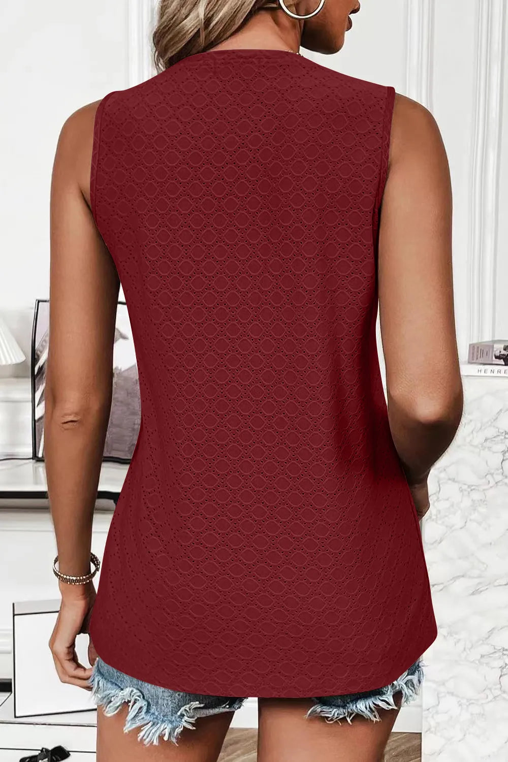 Eyelet Round Neck Tank sleeveless design