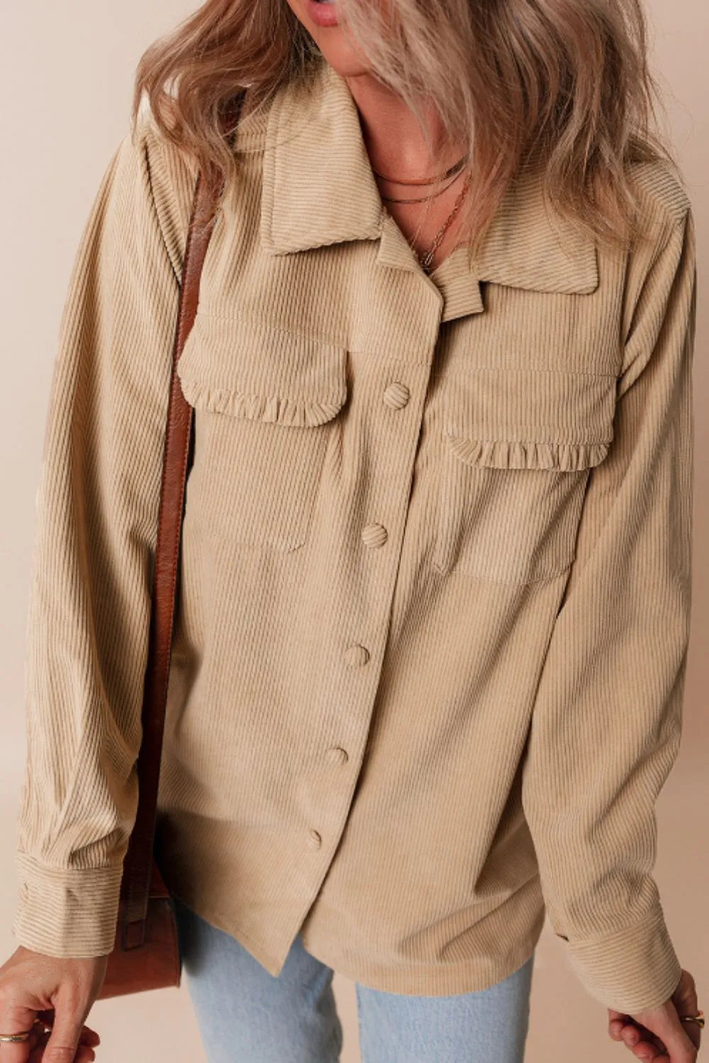 Long Sleeve Frill Shacket women&