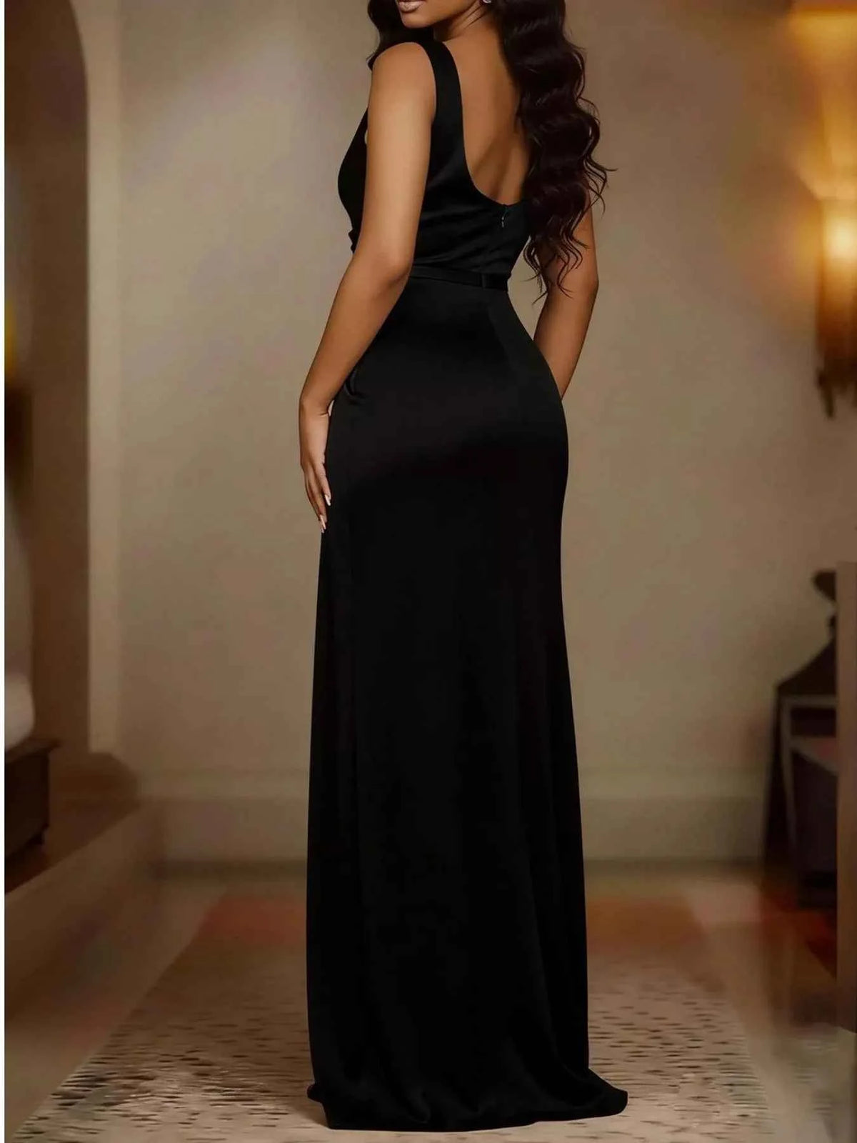 Elevate Your Style with Our Plus Size Satin Maxi Dress - Cowl Neck & High Slit