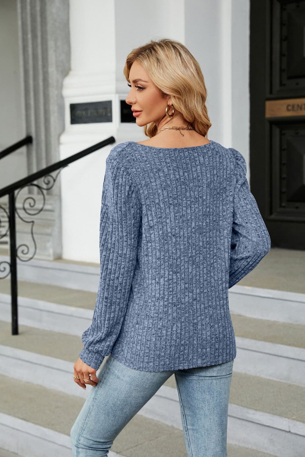 Ribbed Square Neck Long Sleeve Tee long sleeve detail