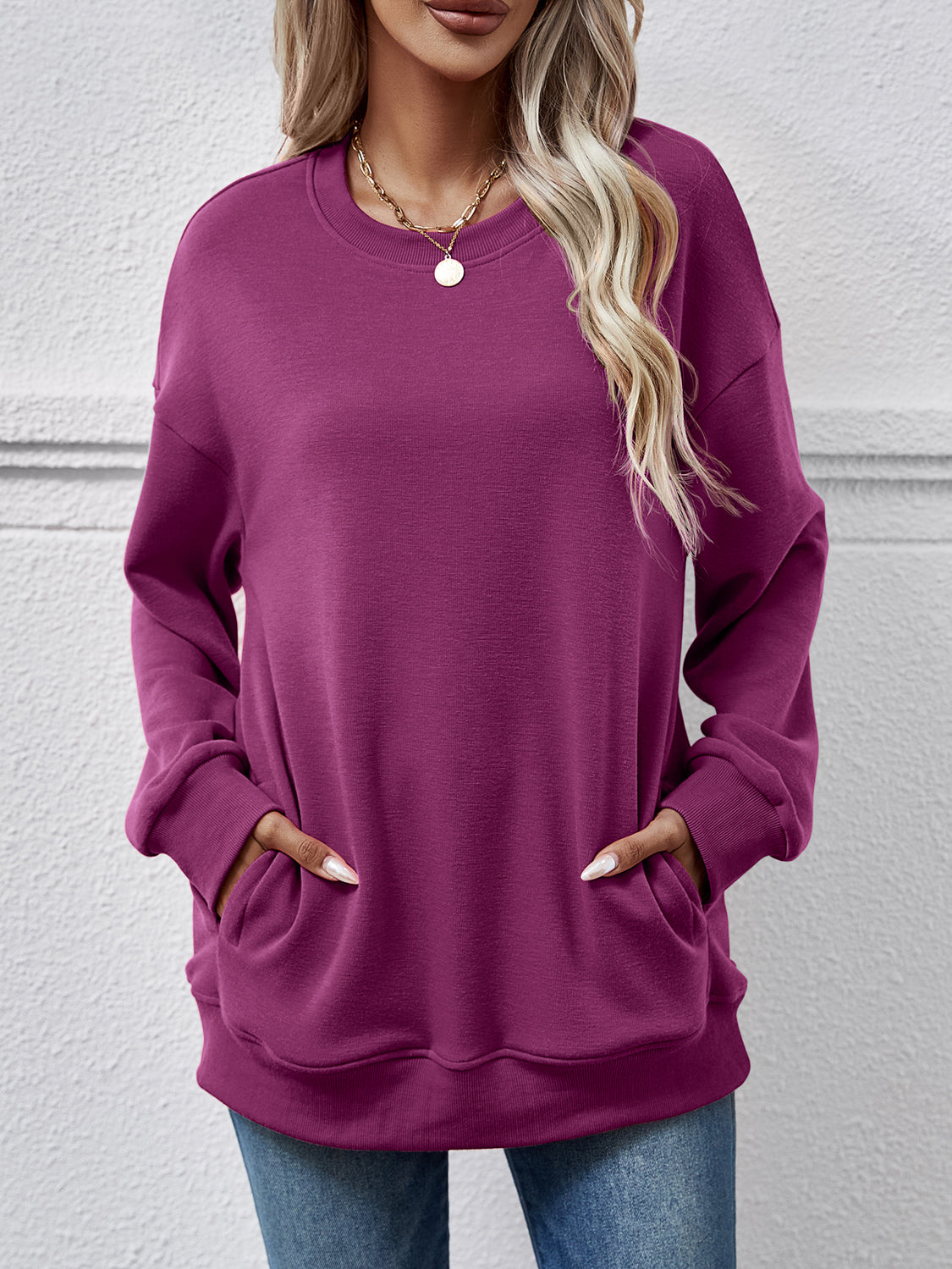 Dropped Shoulder Sweatshirt with Pockets dropped shoulder design