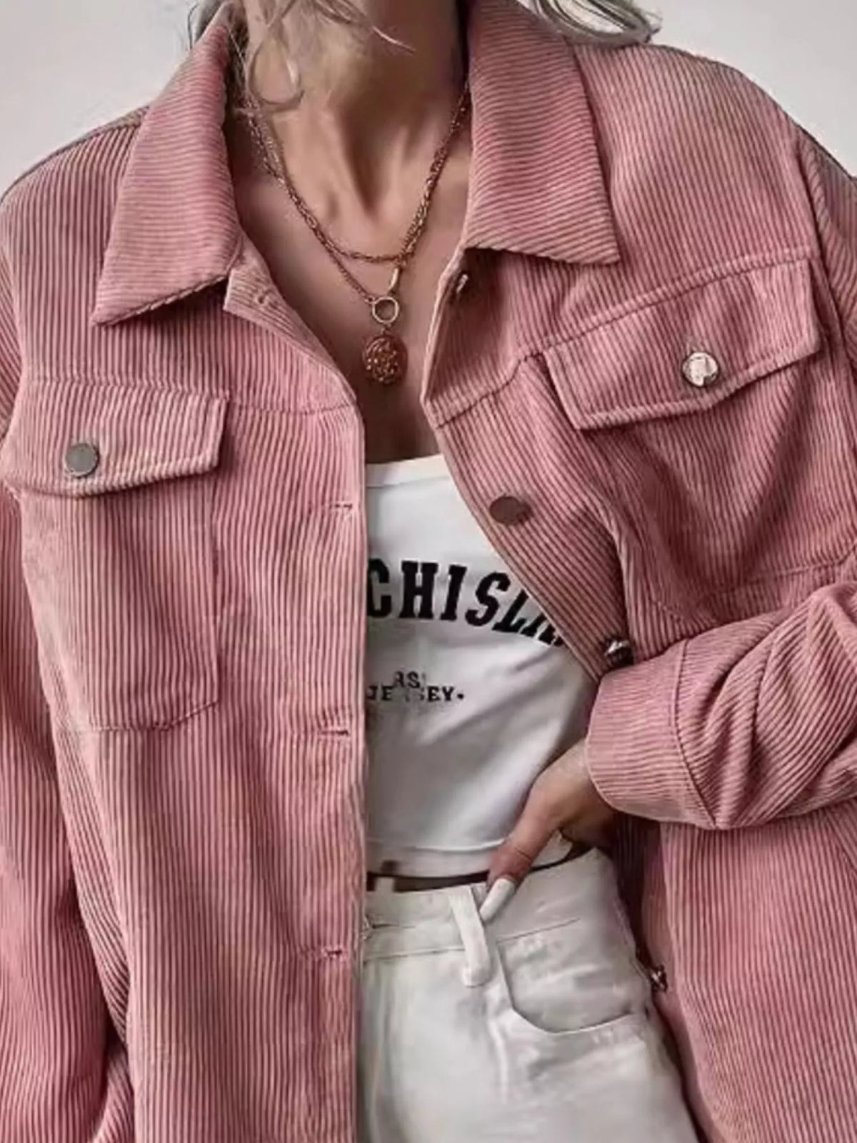 Casual Corduroy Shacket women&