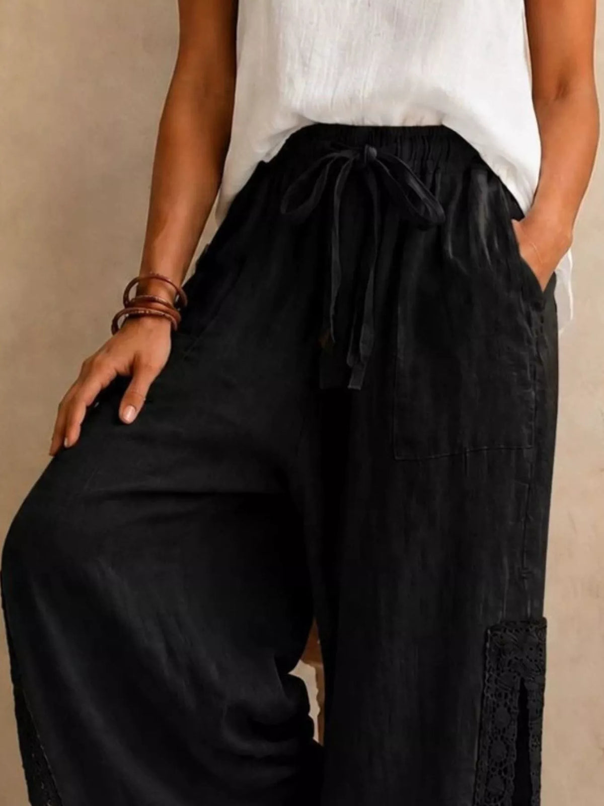Lace Detail Wide Leg Pants lace detail