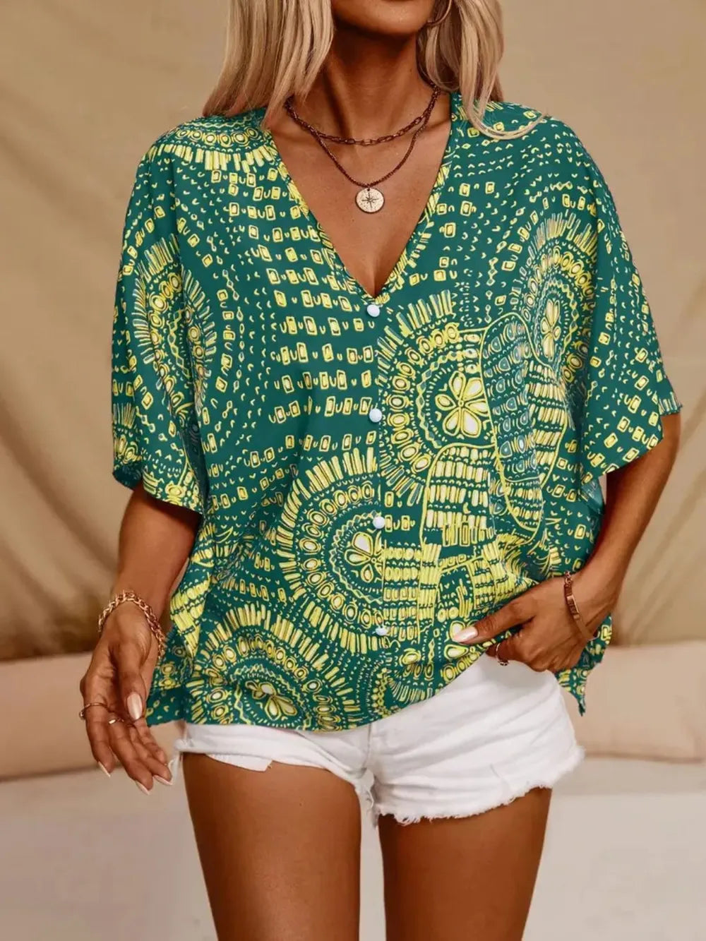 Printed V-Neck Half Sleeve Top printed design