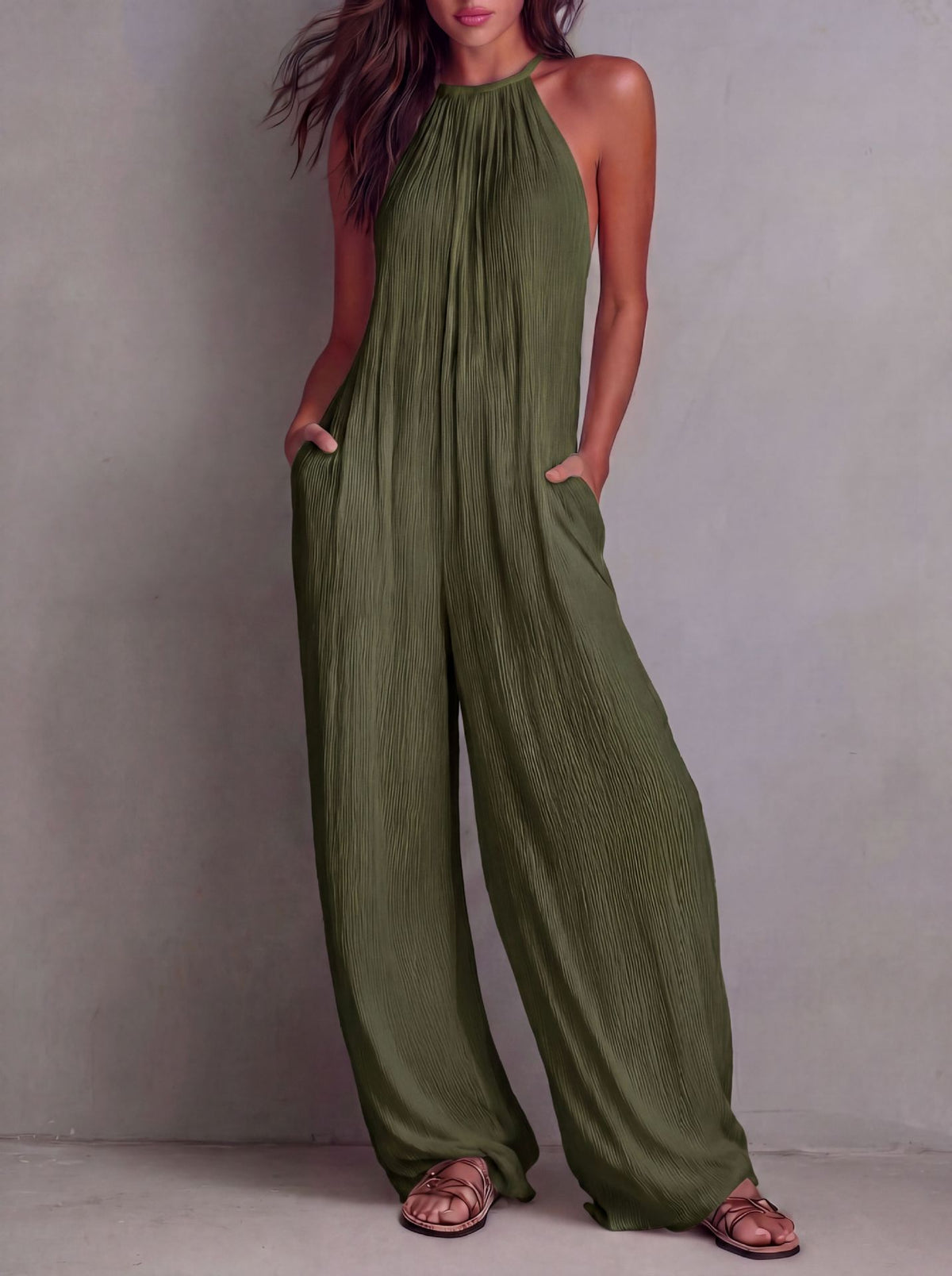 Wide Leg Backless Jumpsuit backless design