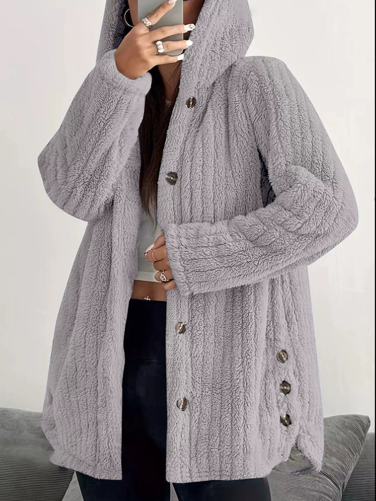 Plus Size Fleece Hooded Jacket women&