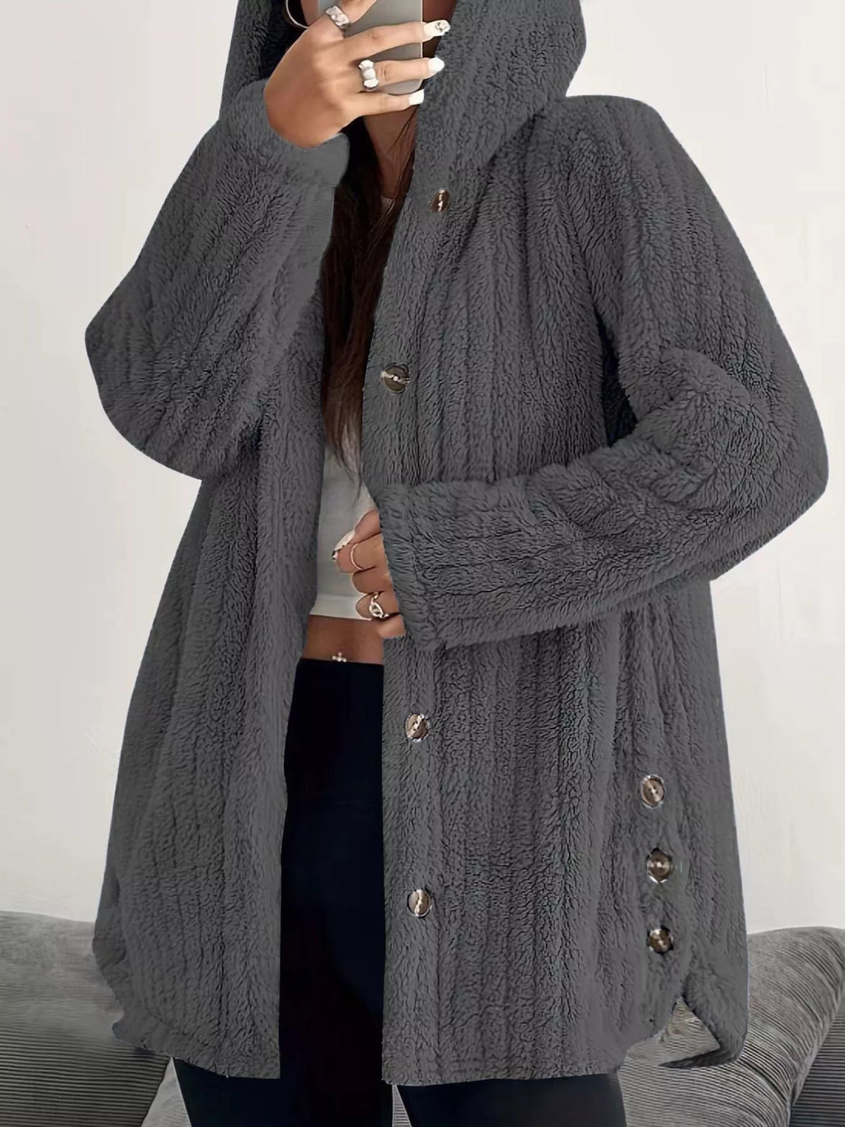 Plus Size Fleece Hooded Jacket women&