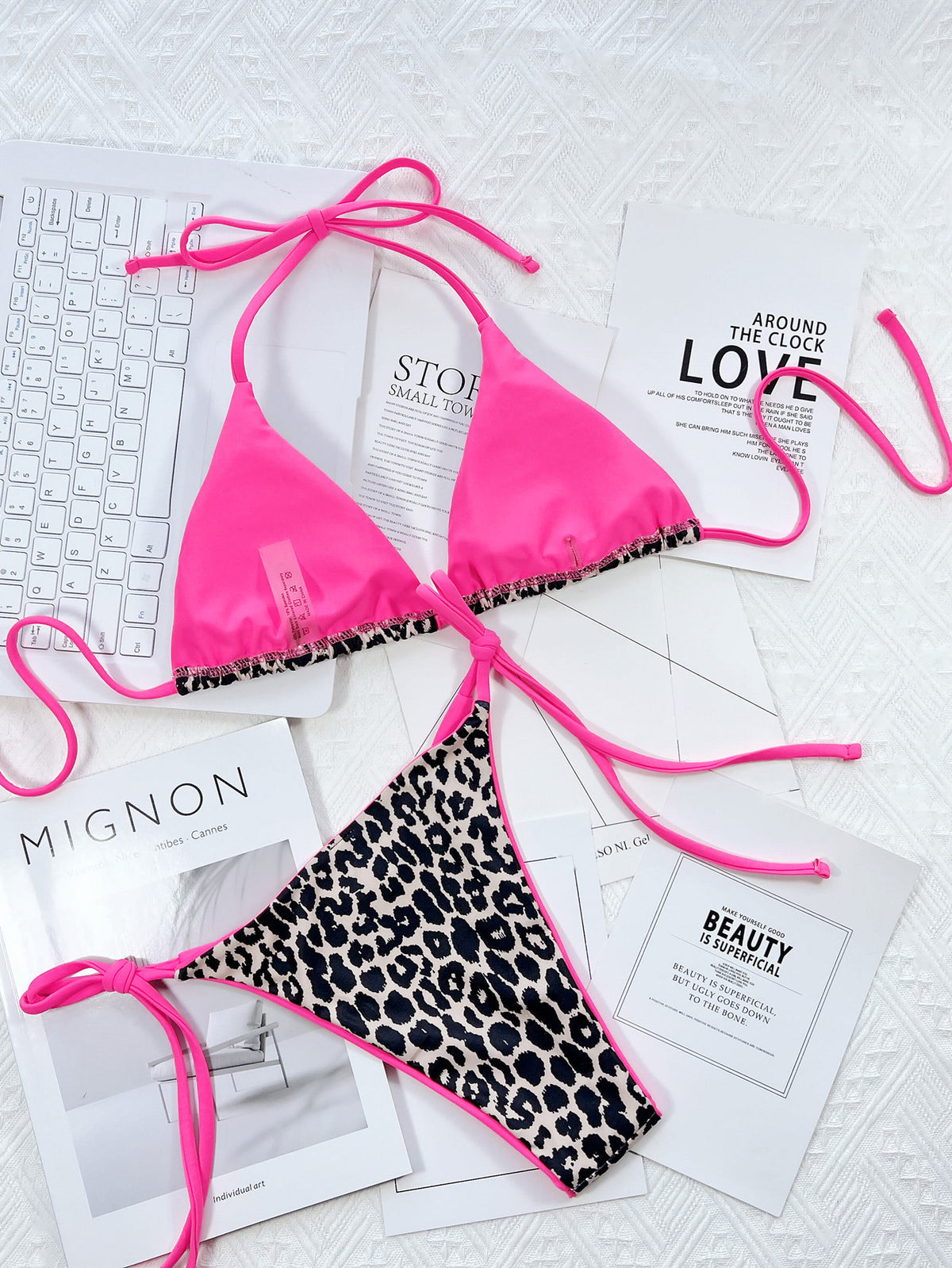 Leopard Print Bikini Set halter neck