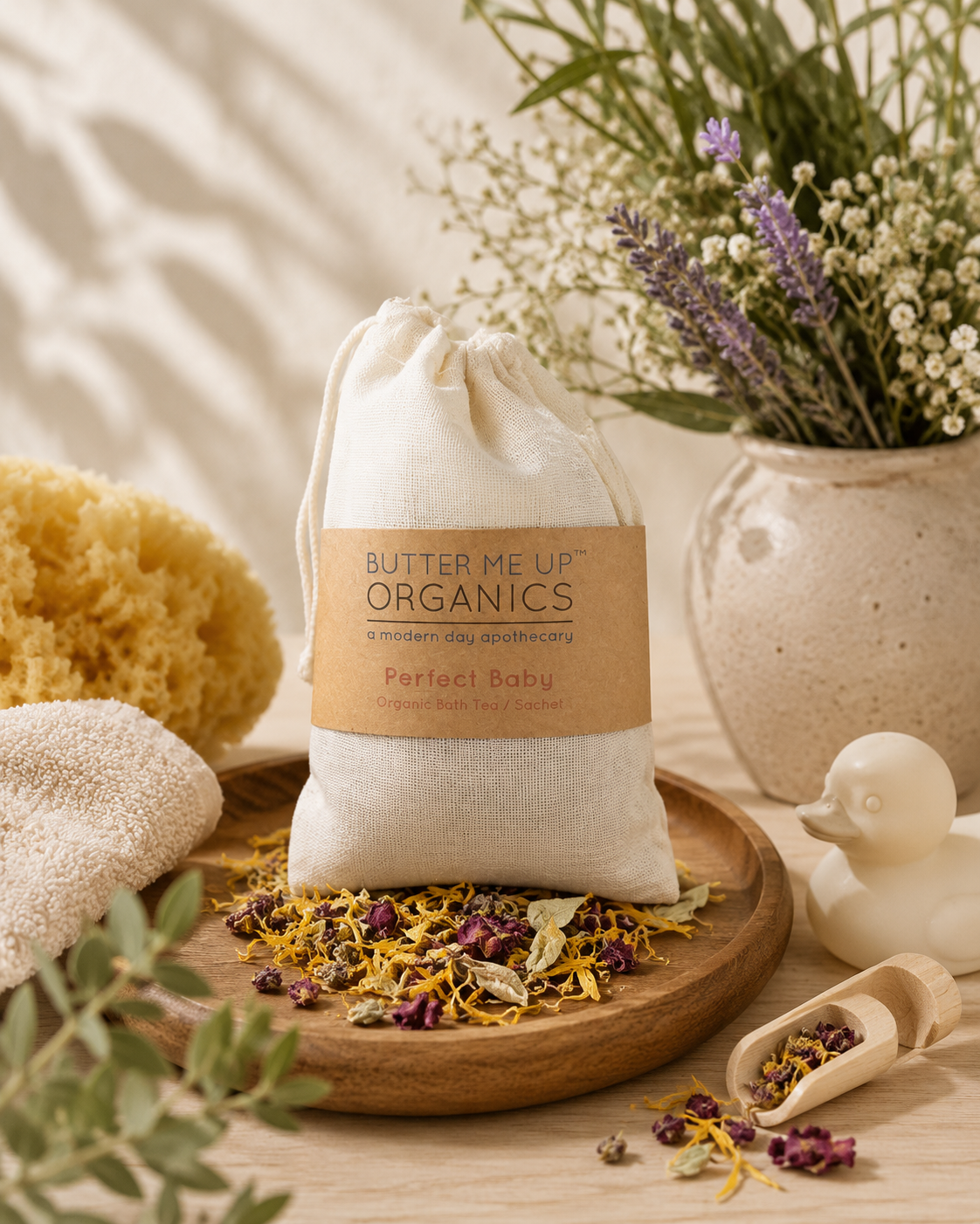 Organic baby bath tea with lavender and chamomile