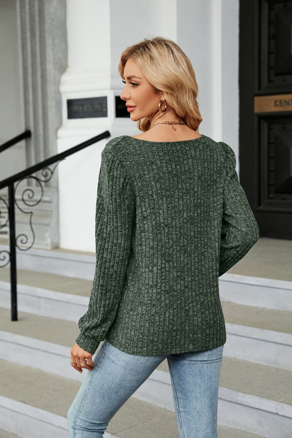 Ribbed Square Neck Long Sleeve Tee long sleeve detail