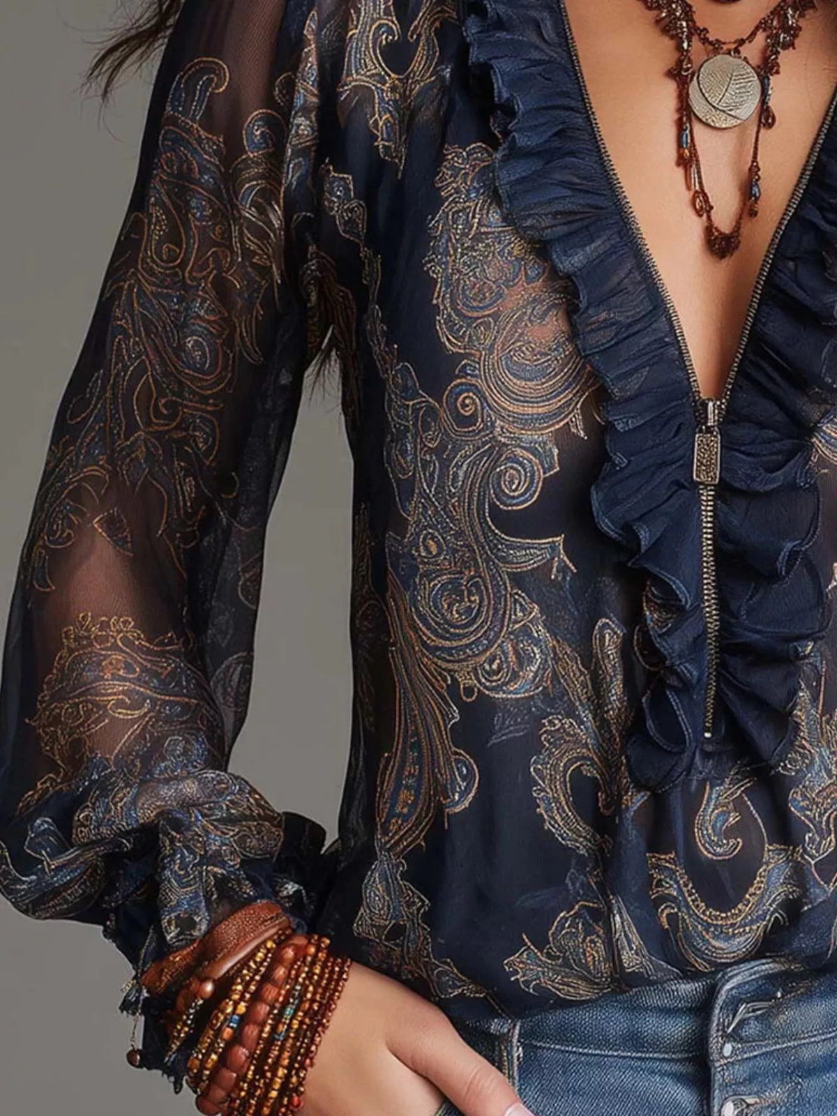 Plus Size Paisley Print Blouse women&
