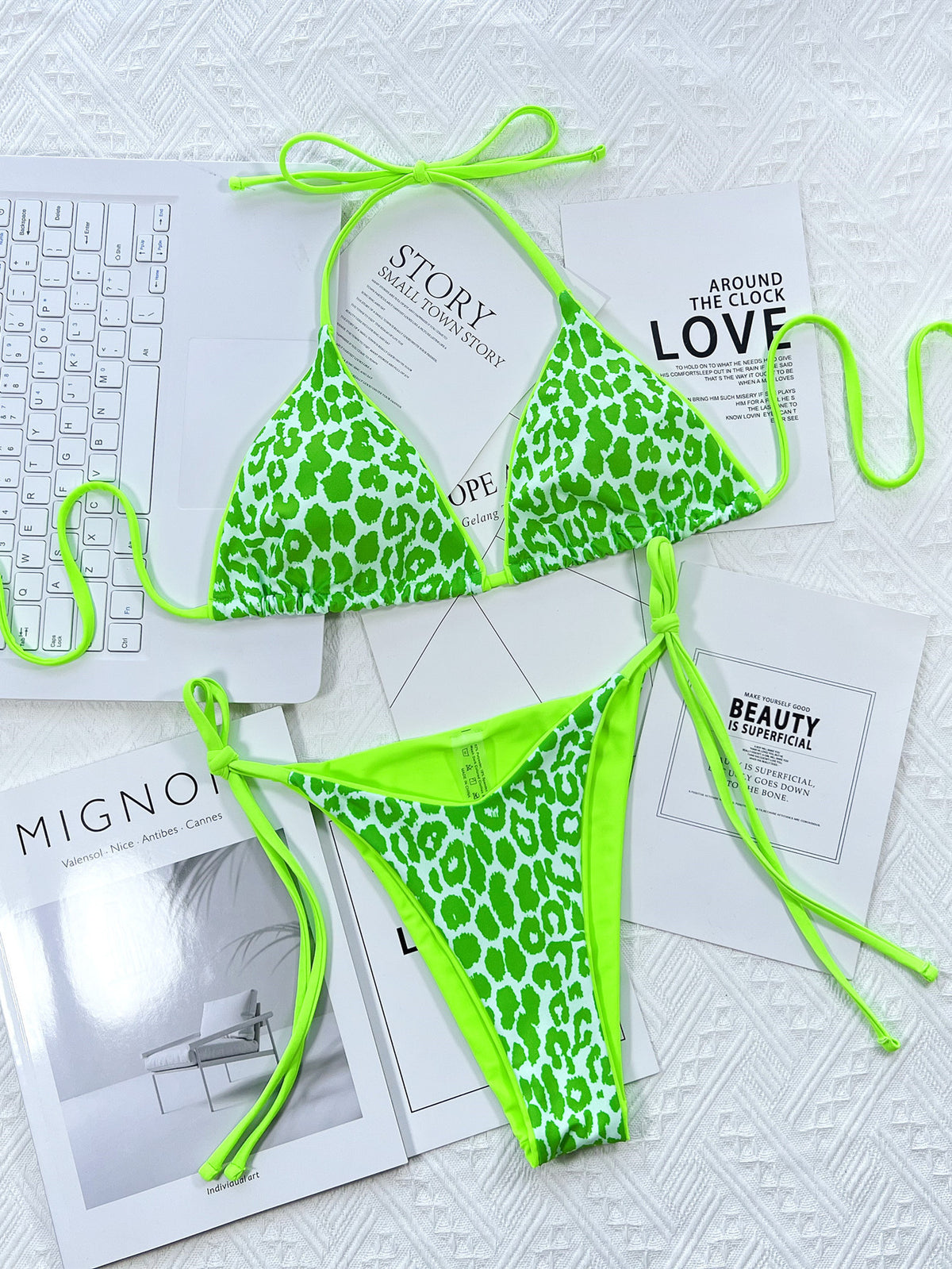 Leopard Print Bikini Set halter neck