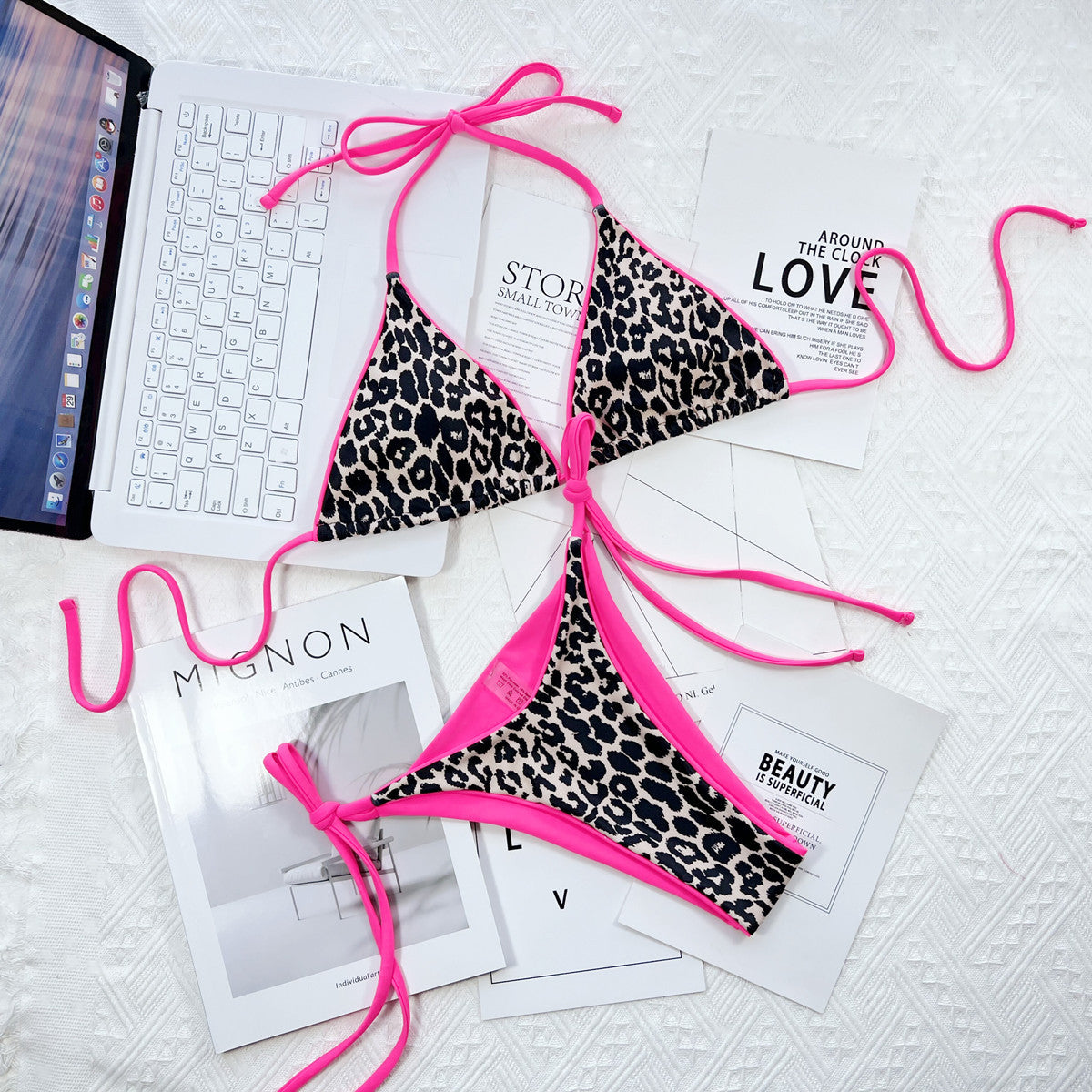 Leopard Print Bikini Set halter neck
