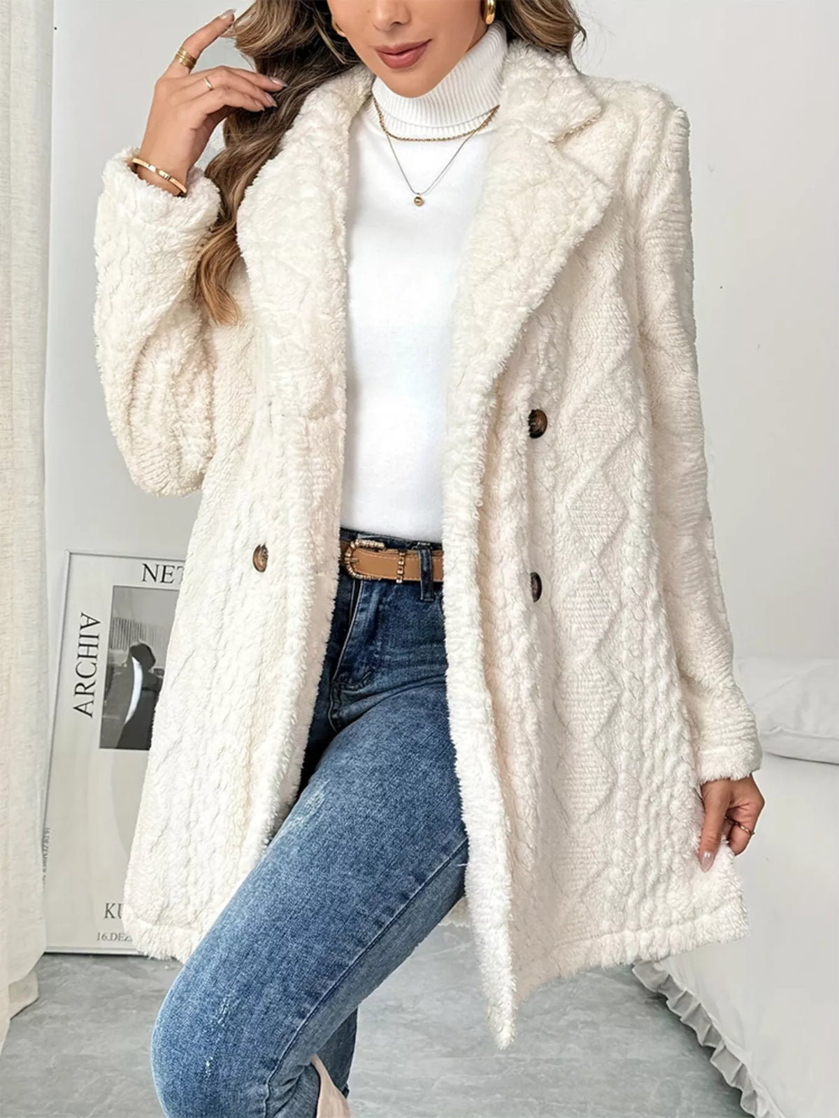 Fleece Double-Breasted Longline Coat women&